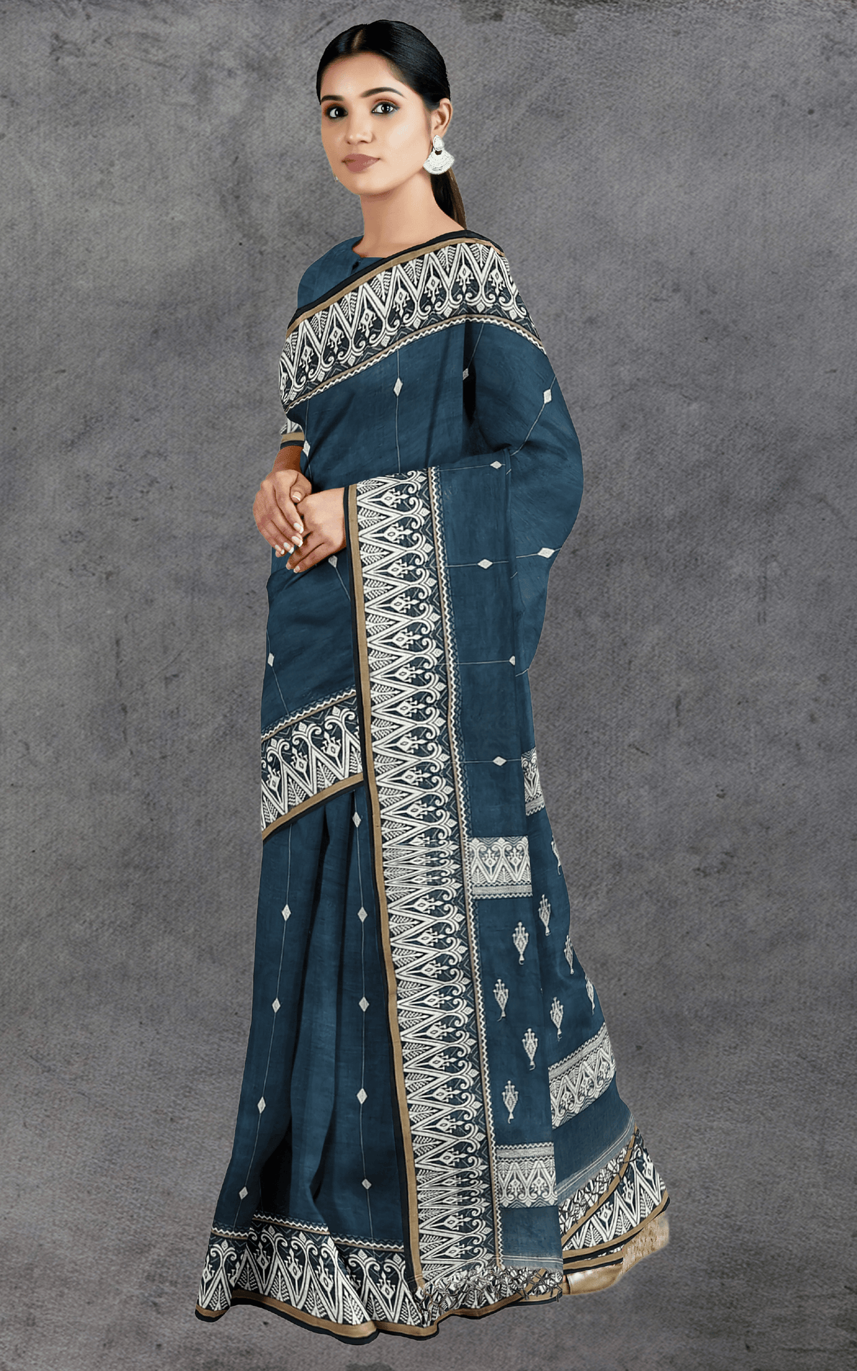 Divasutra Teal and White Cotton Jacquard Saree