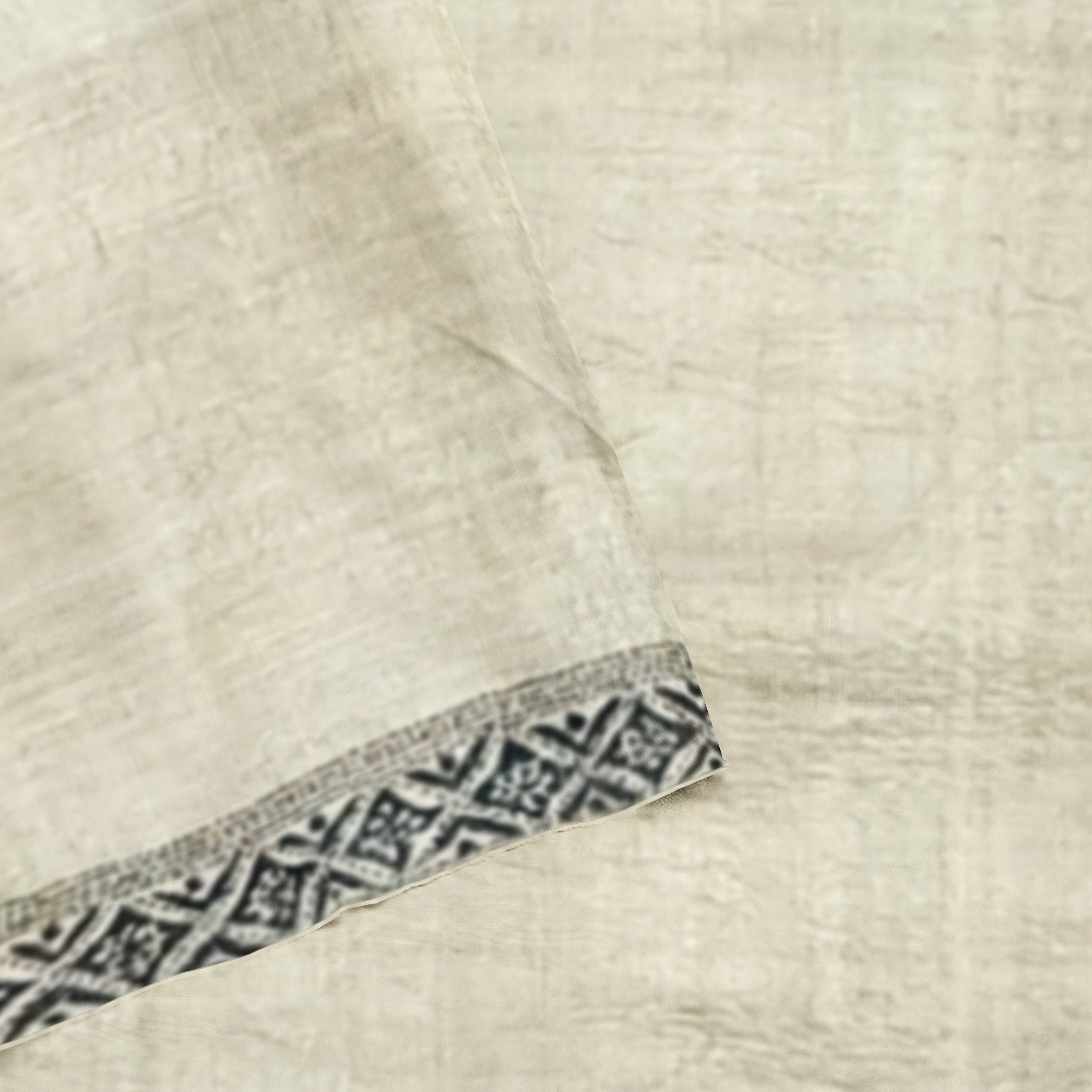 Divasutra Beige and Black Tussar Silk Kantha Saree