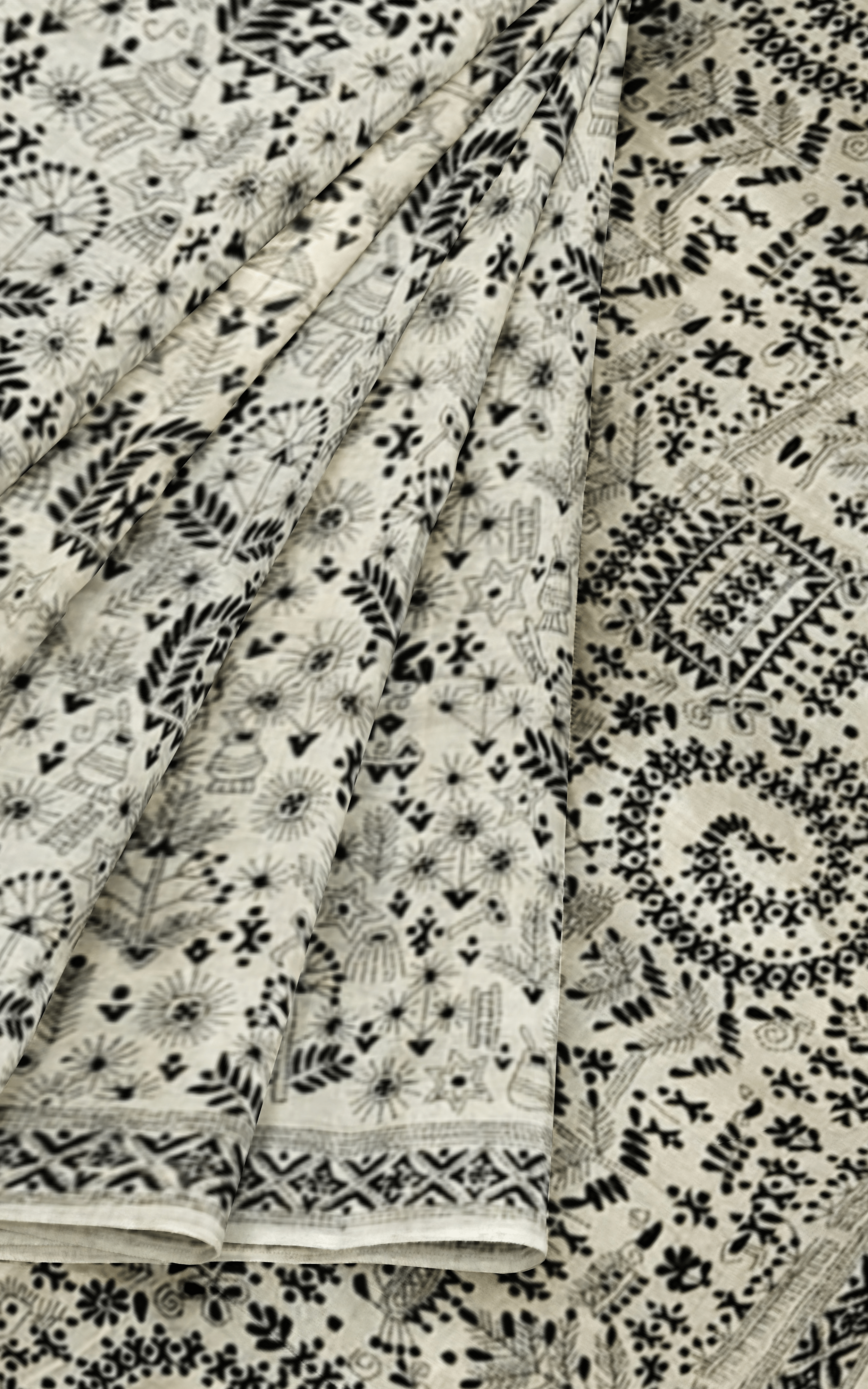Divasutra Beige and Black Tussar Silk Kantha Saree