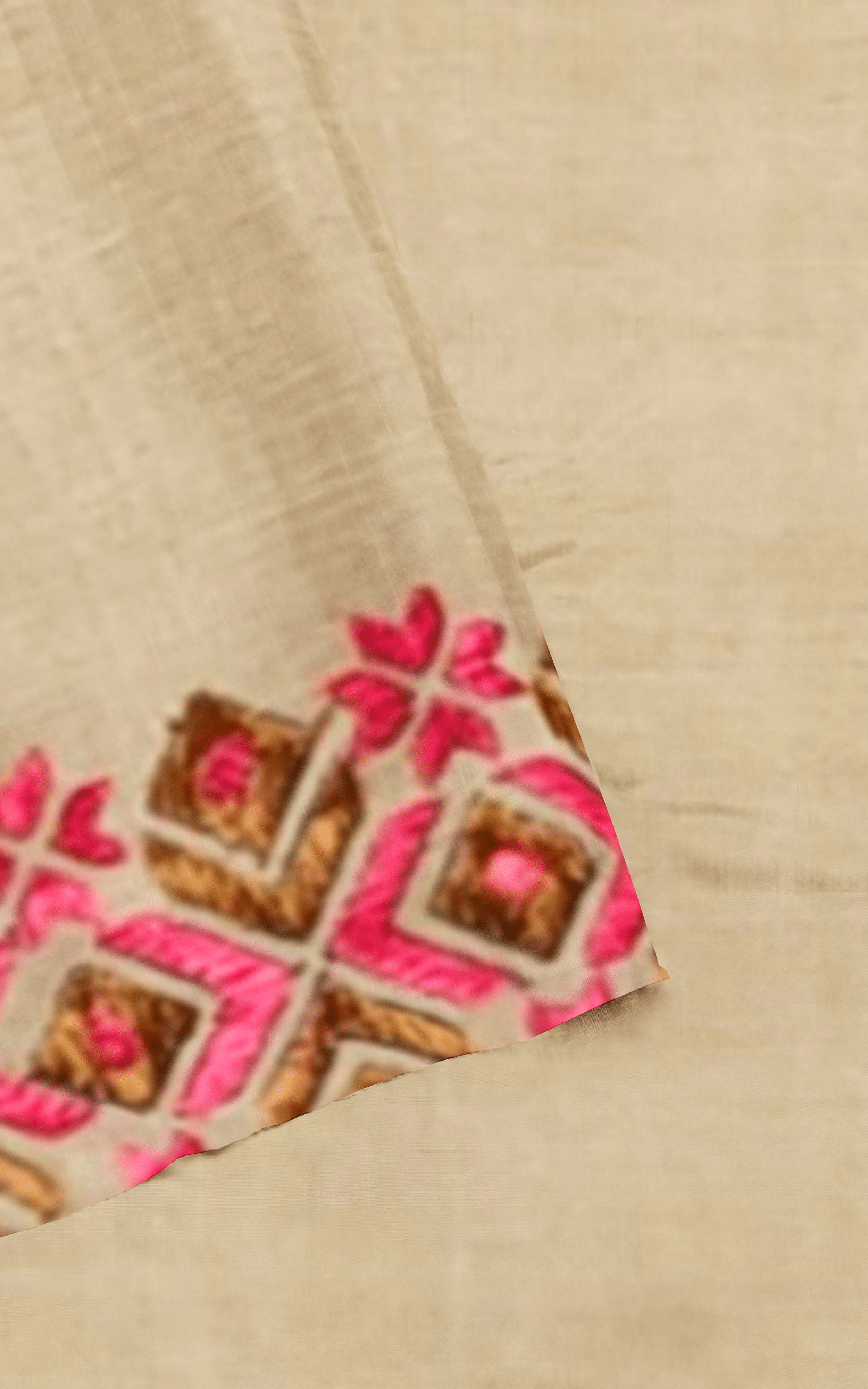 Divasutra Beige and Pink Vidharbha Tussar Silk Phulkari Saree