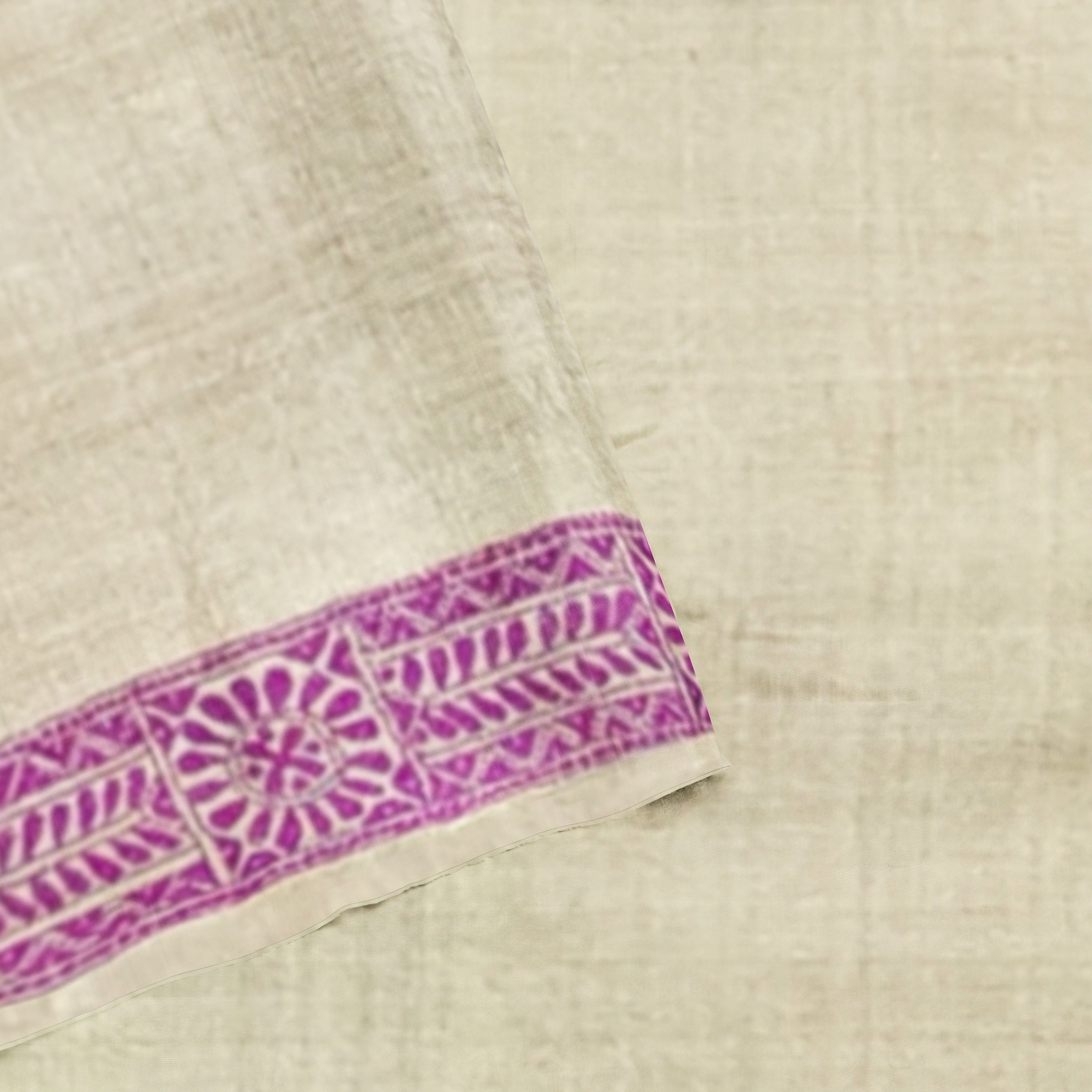 Divasutra Beige and Plum Tussar Silk Kantha Saree