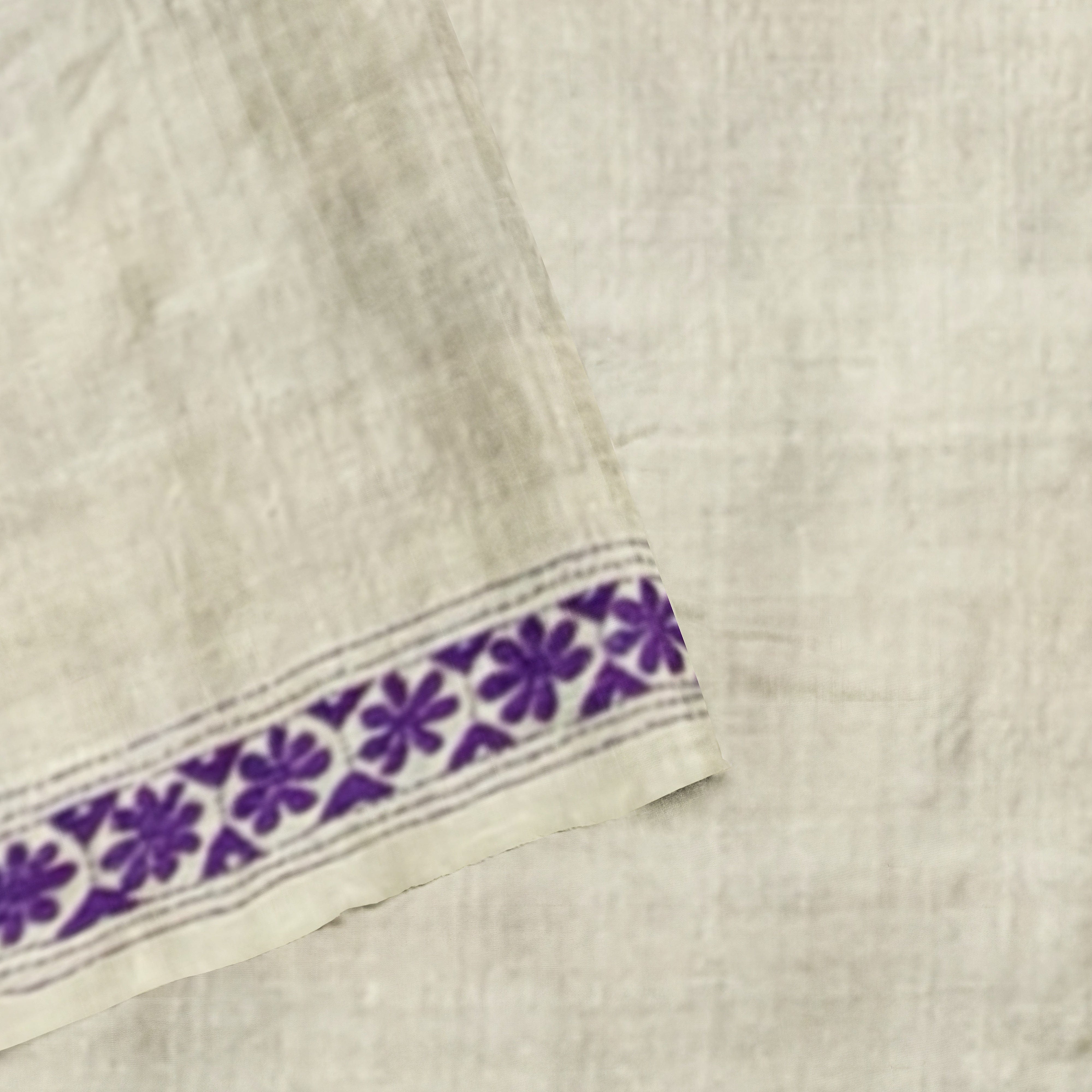 Divasutra Beige and Purple Tussar Silk Kantha Saree