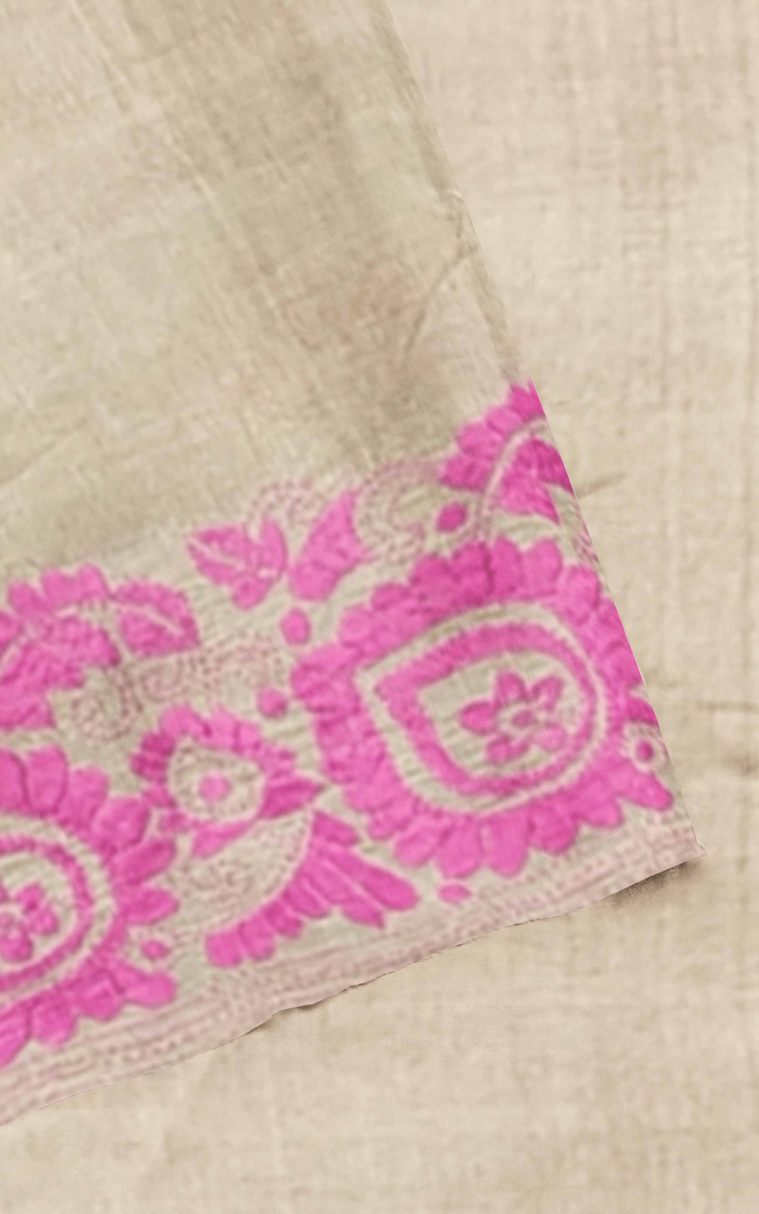Divasutra Beige and Rose Pink Tussar Silk Kantha Saree