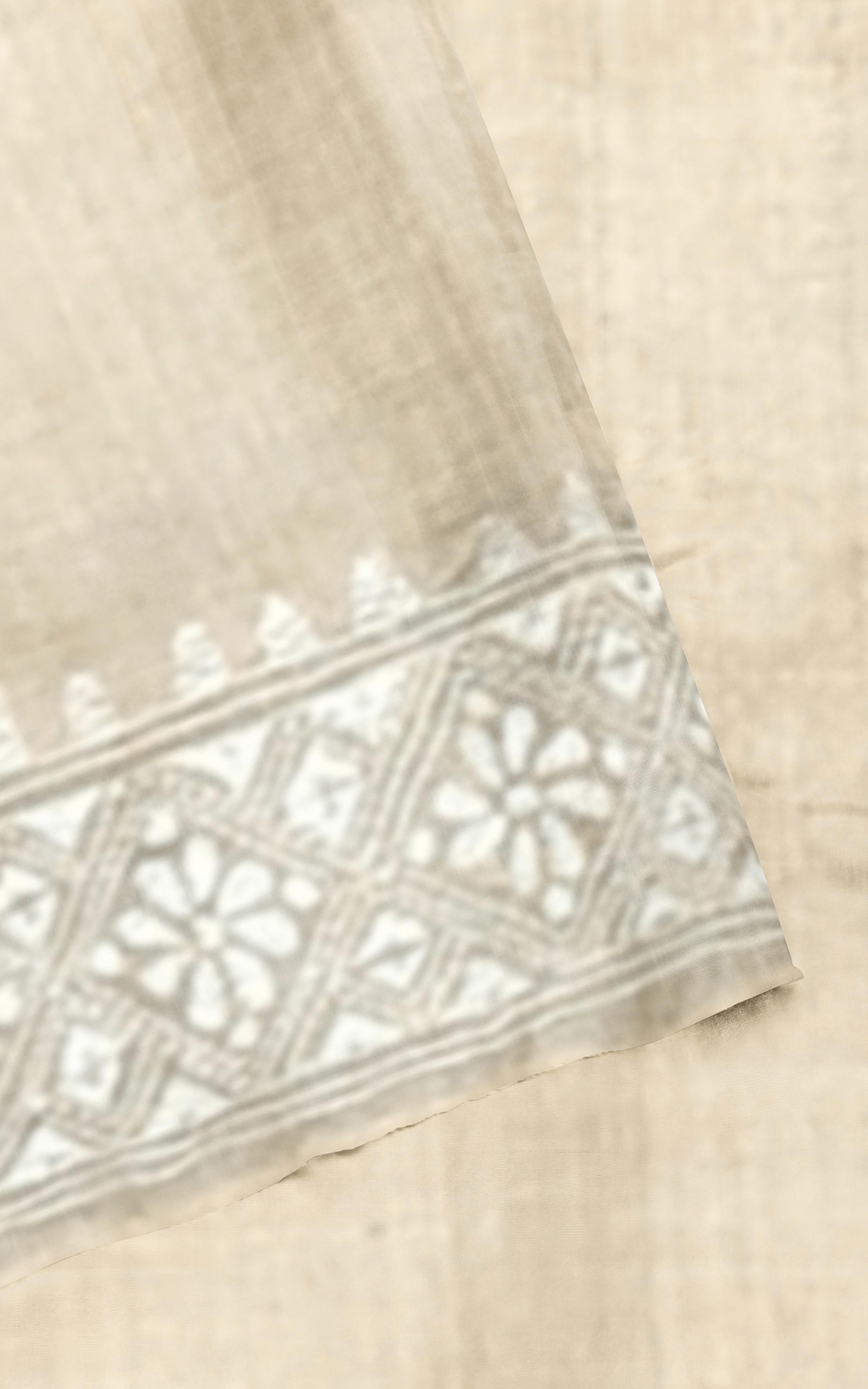 Divasutra Beige and White Tussar Silk Kantha Saree