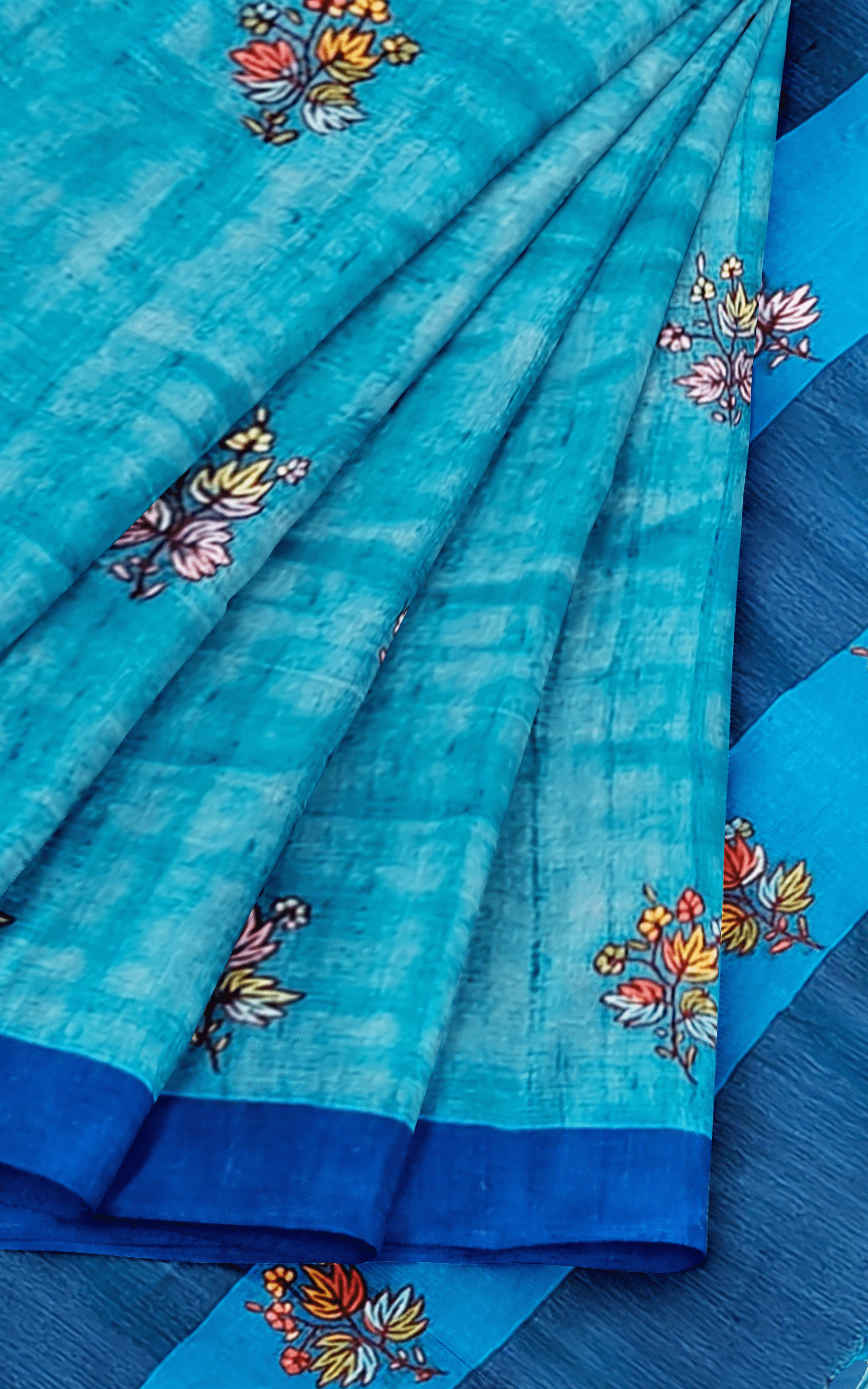 Divasutra Blue Tussar Silk Sozni Saree