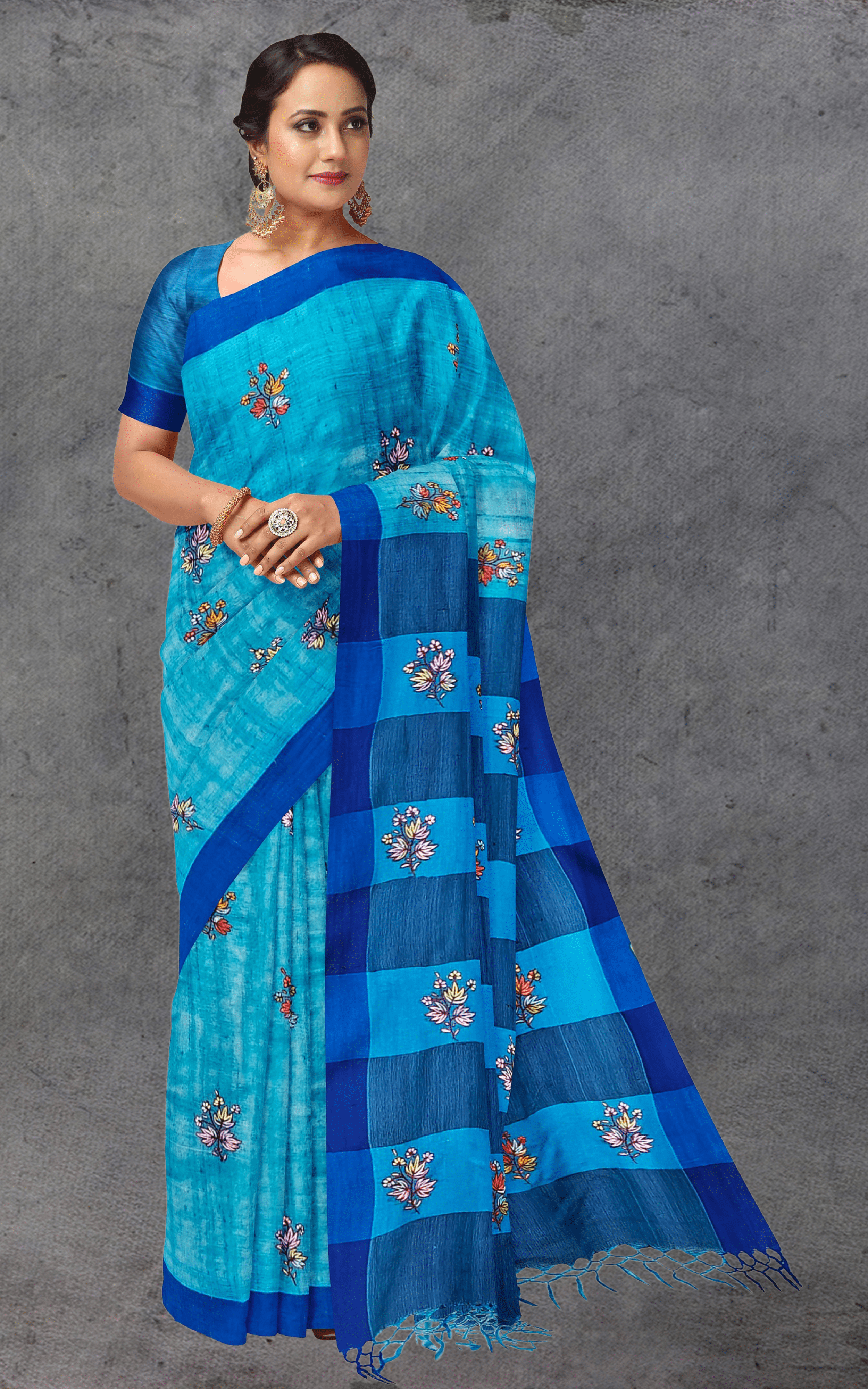 Divasutra Blue Tussar Silk Sozni Saree
