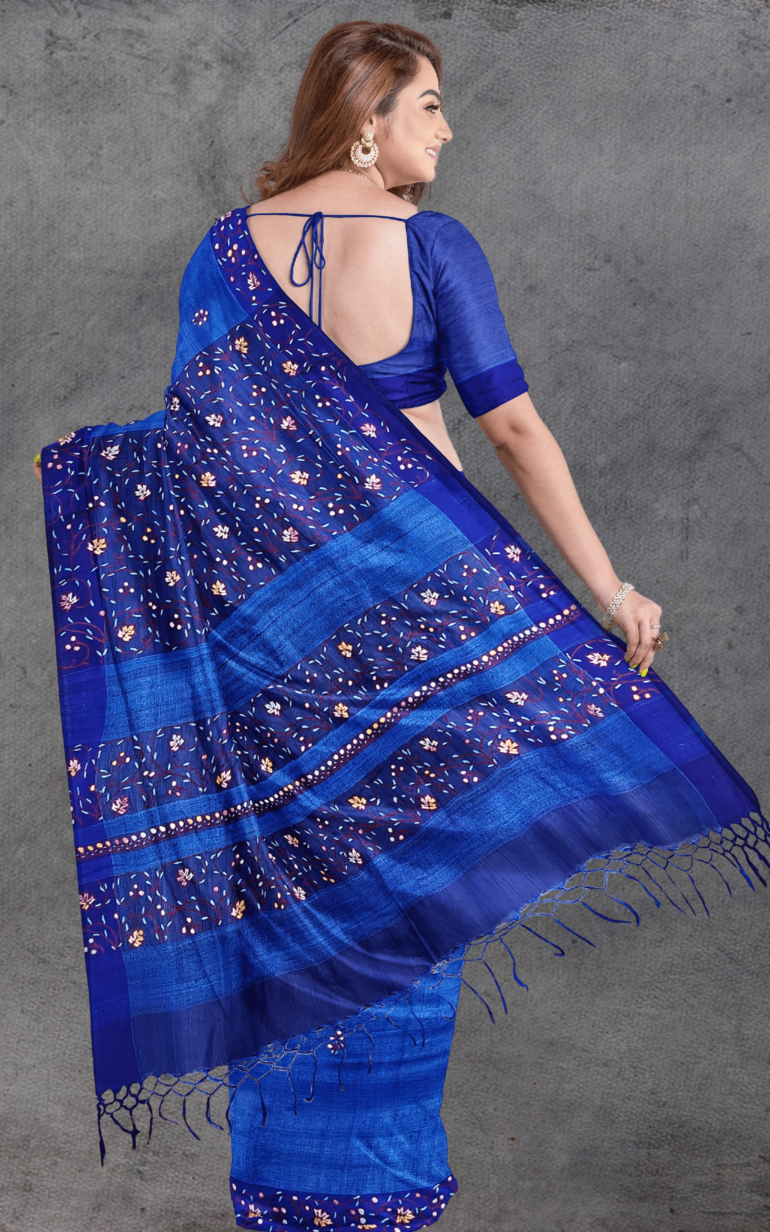 Divasutra Denim Blue Tussar Silk Sozni Saree