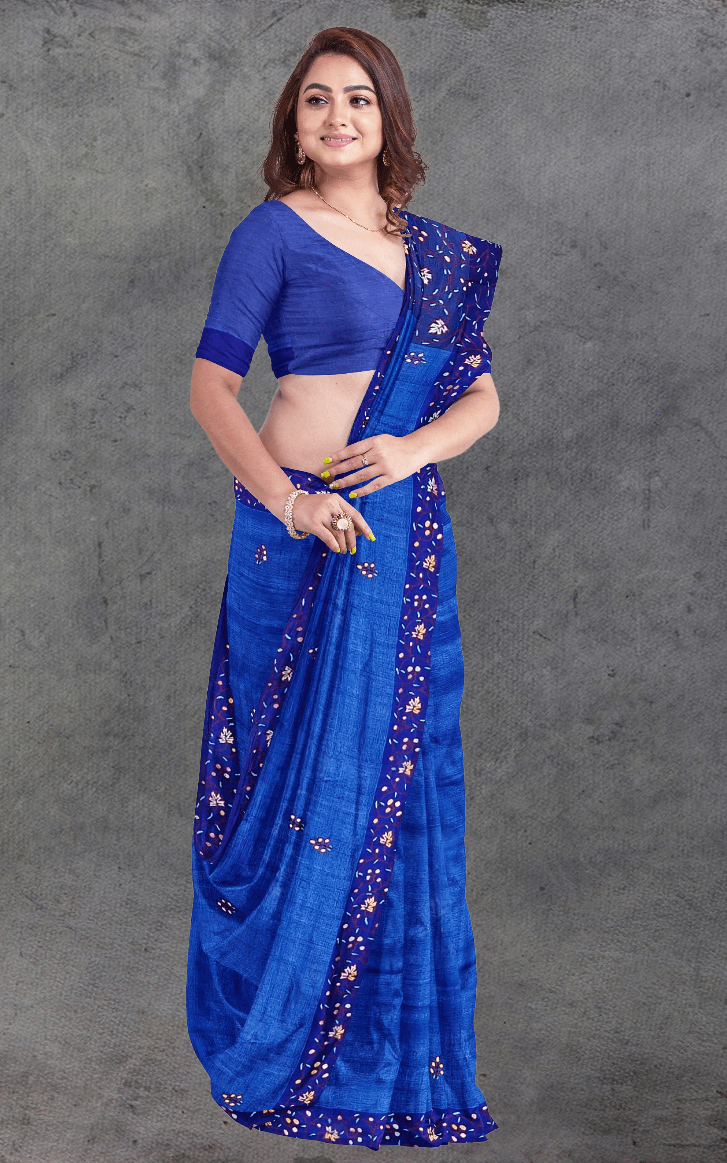 Divasutra Denim Blue Tussar Silk Sozni Saree