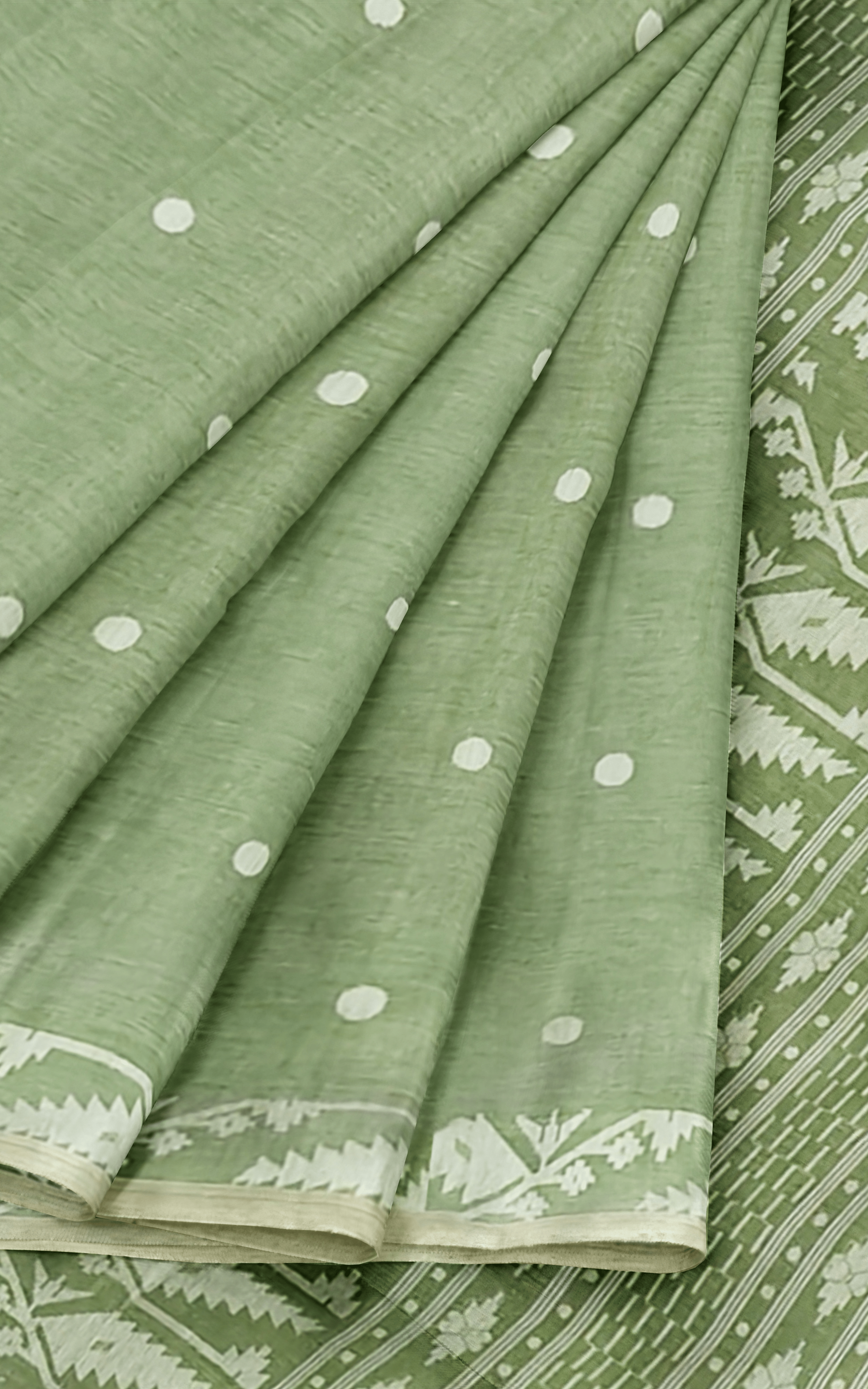 Divasutra Green and White Cotton Jamdani Saree