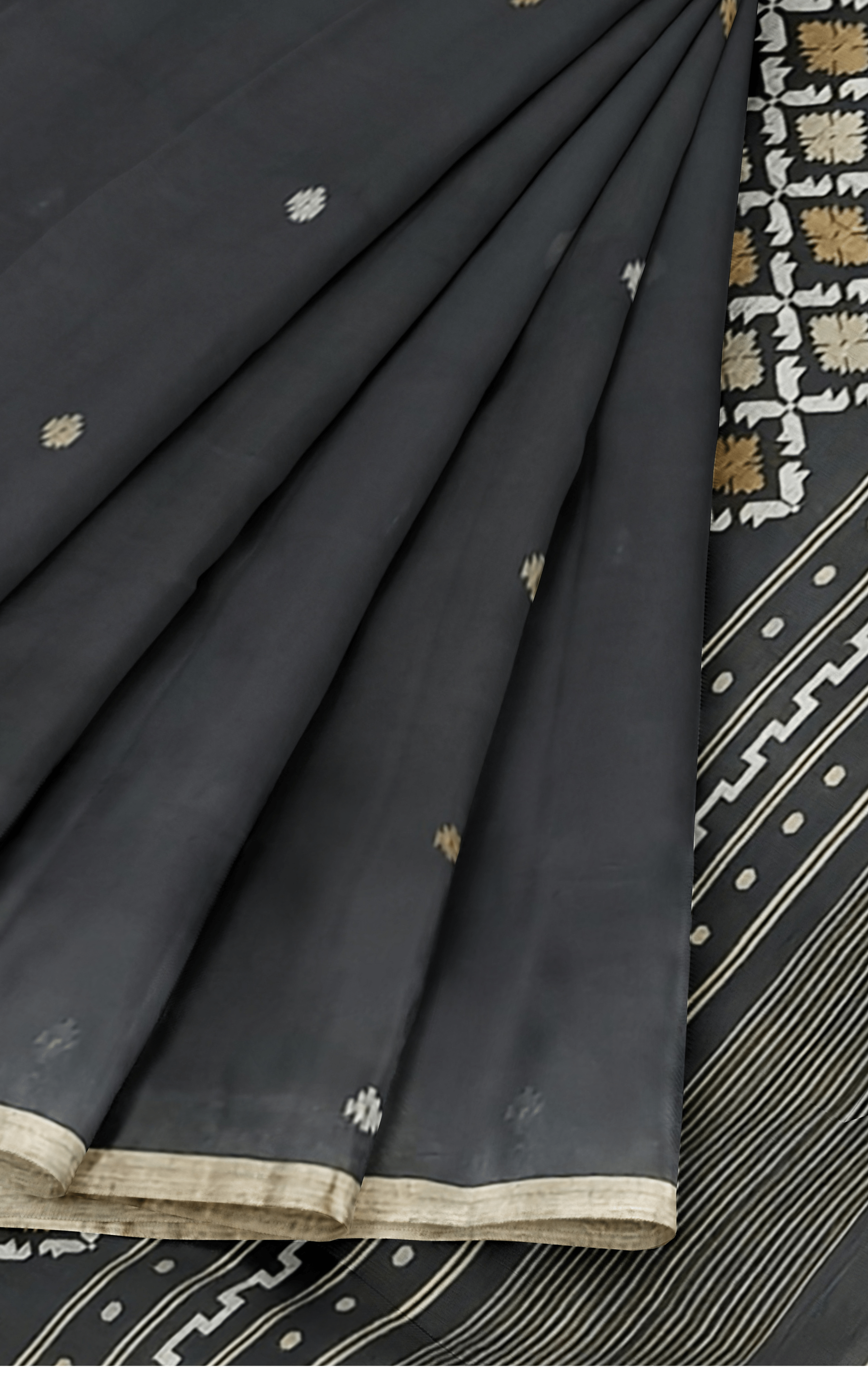 Divasutra Jet Black Cotton Jamdani Saree