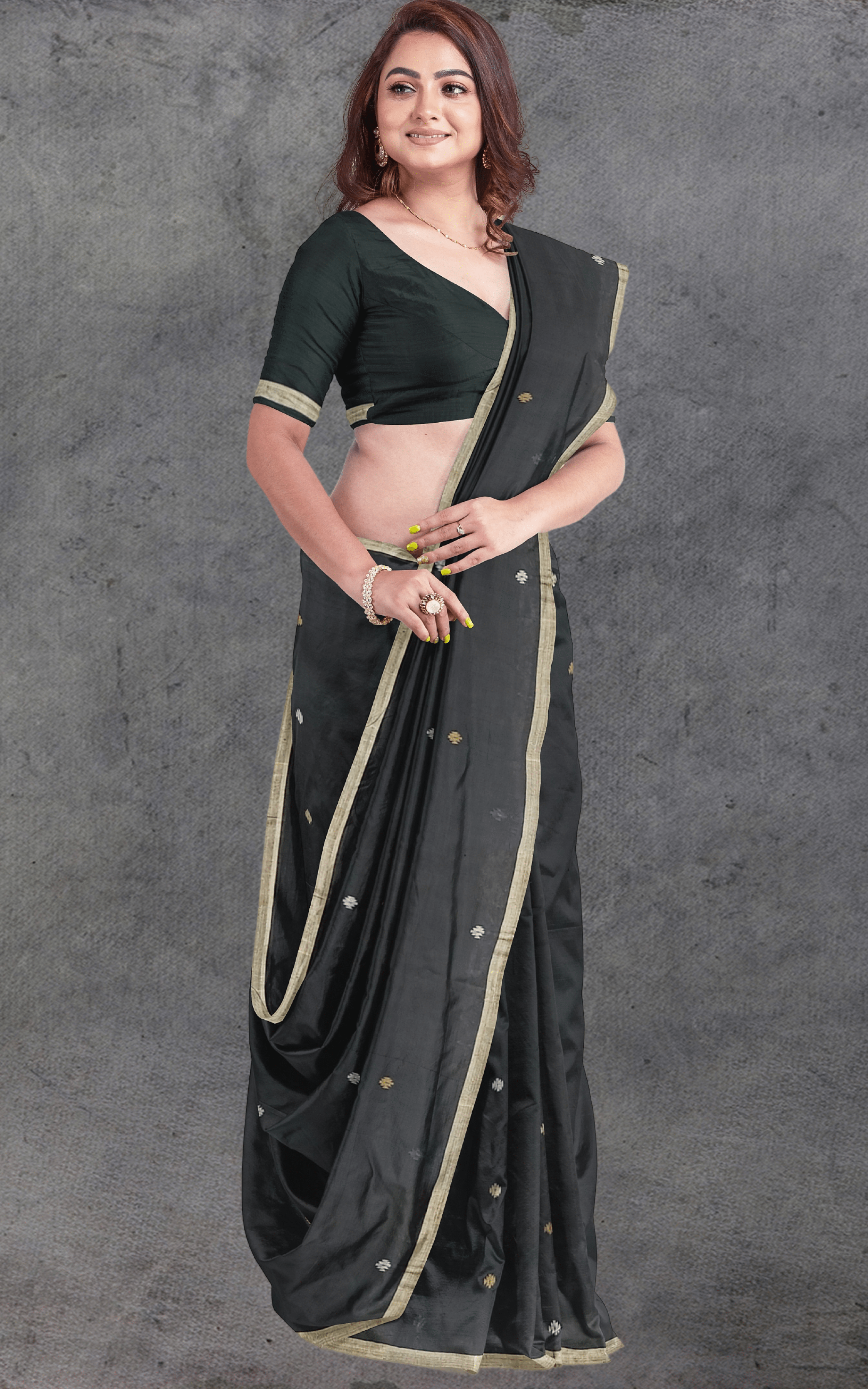 Divasutra Jet Black Cotton Jamdani Saree