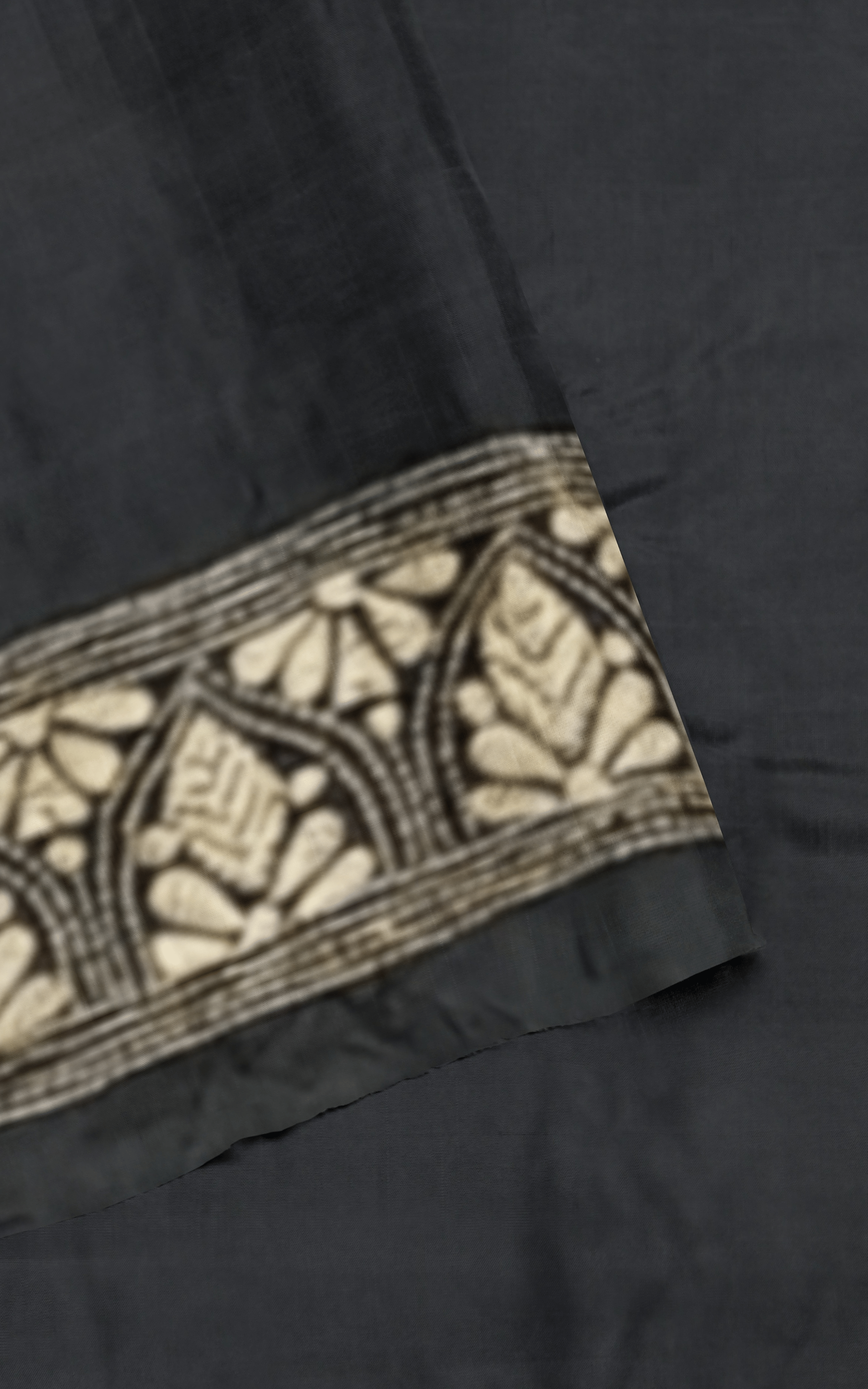 Divasutra Jet Black Mulberry Silk Kantha Saree