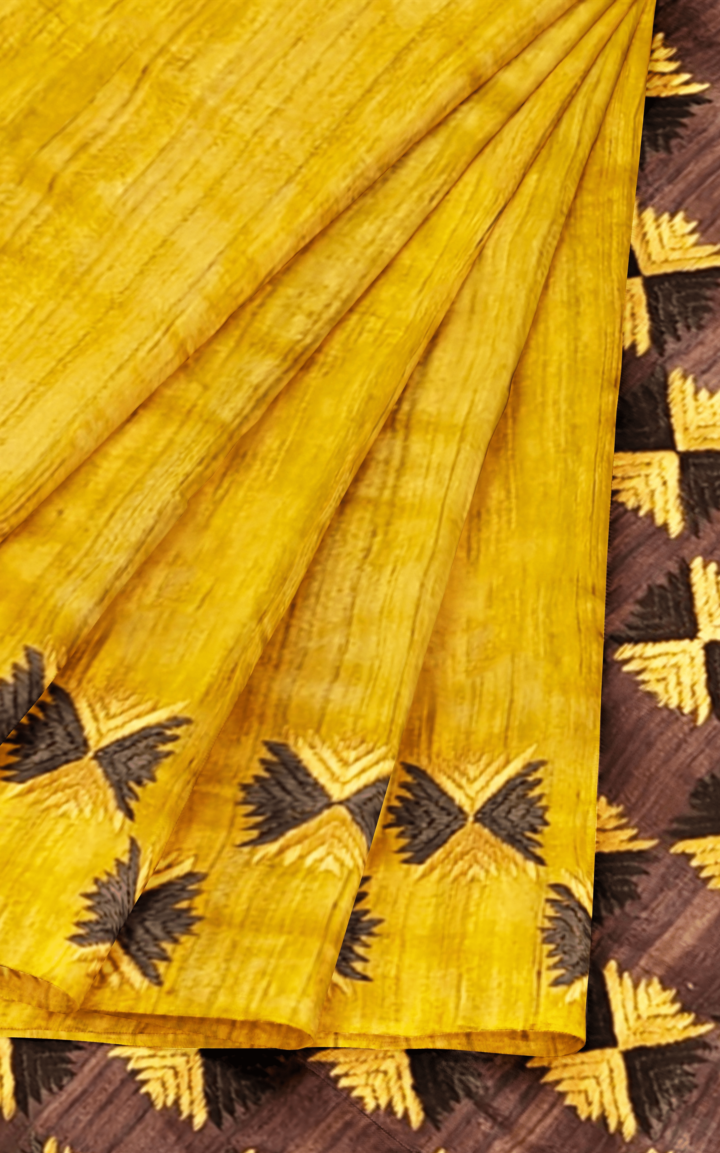 Divasutra Mustard and Brown Tussar Silk Phulkari Saree