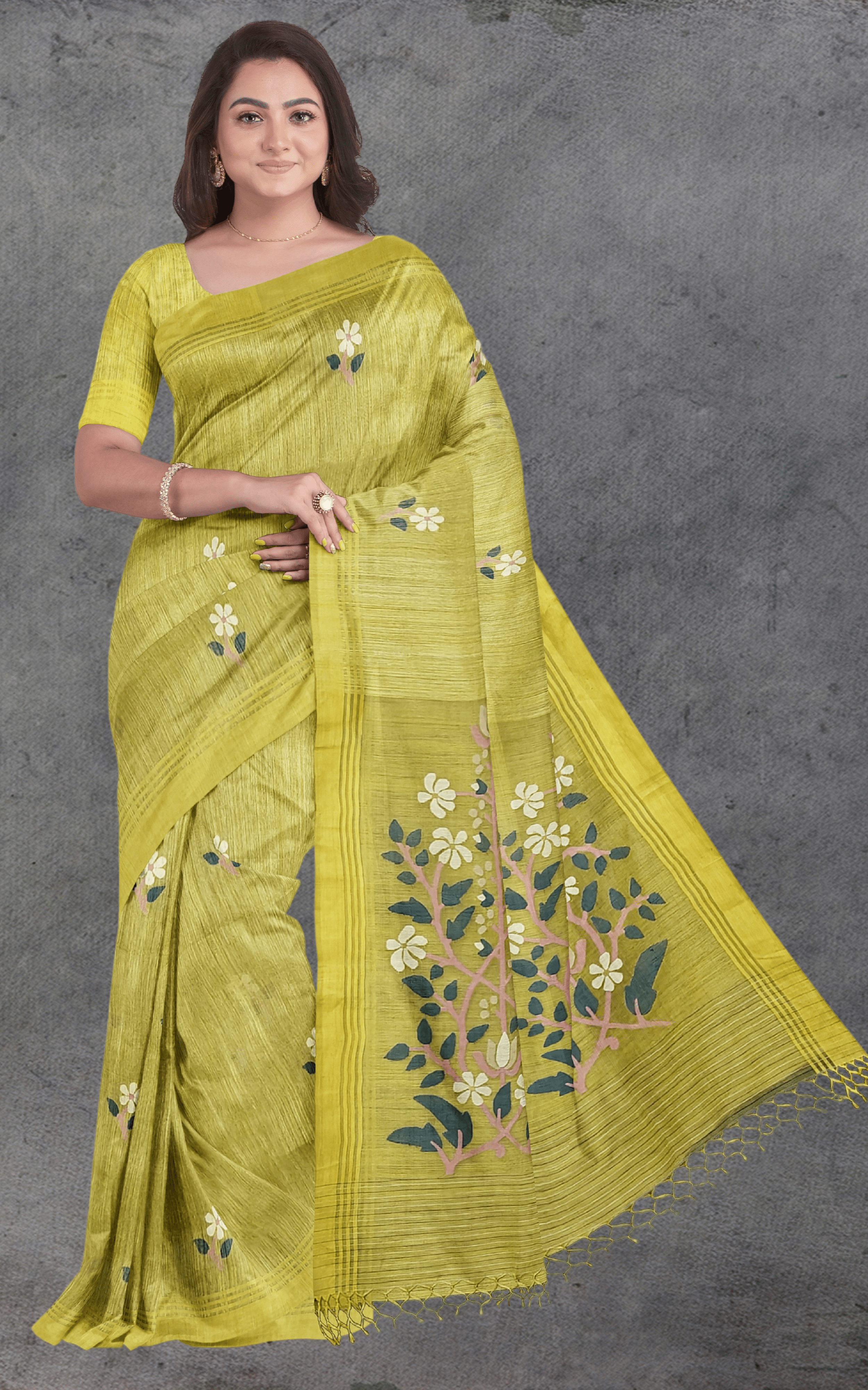 Divasutra Muted Lime Green Matka Silk Jamdani Saree