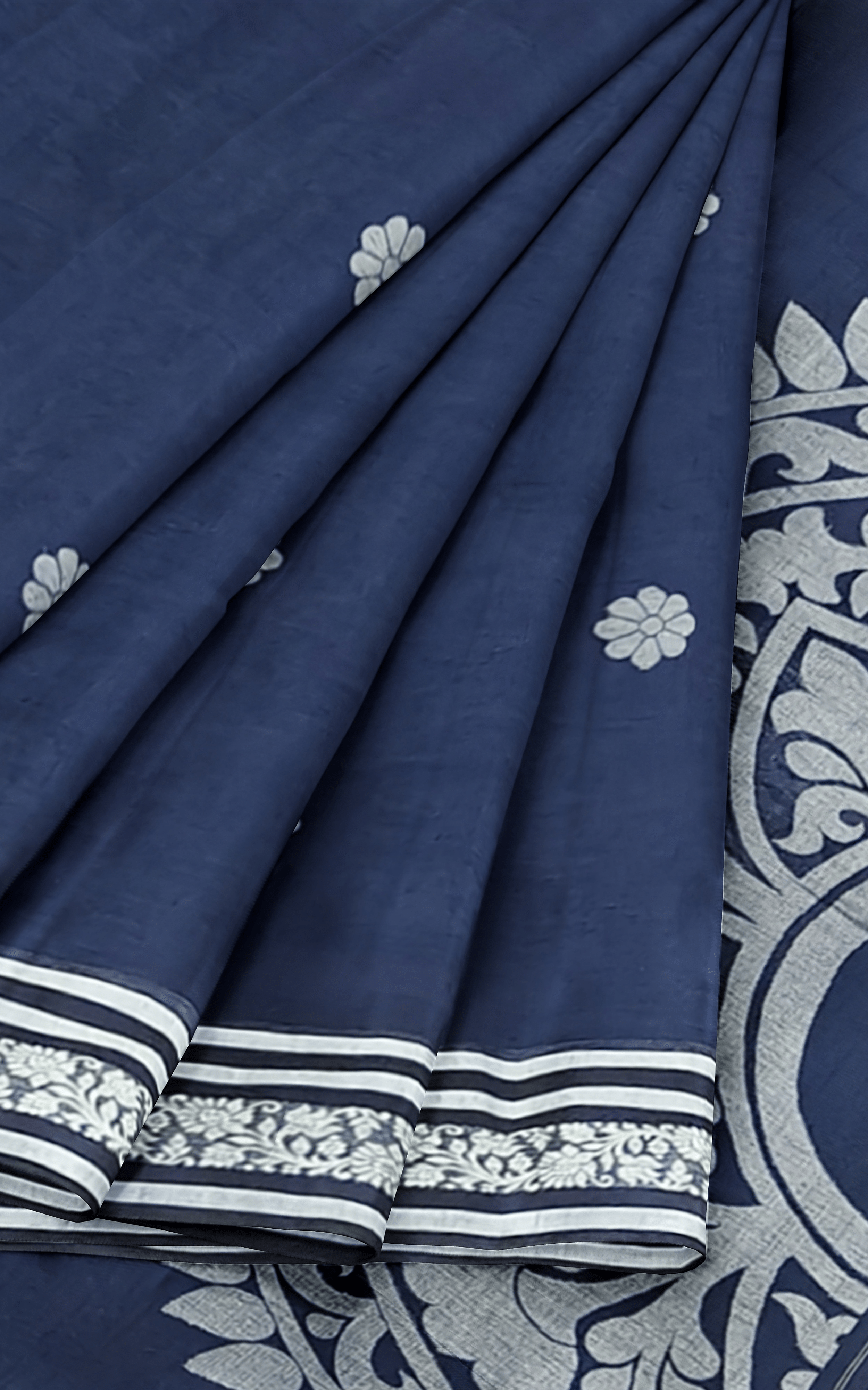 Divasutra Navy Blue Cotton Jamdani Saree