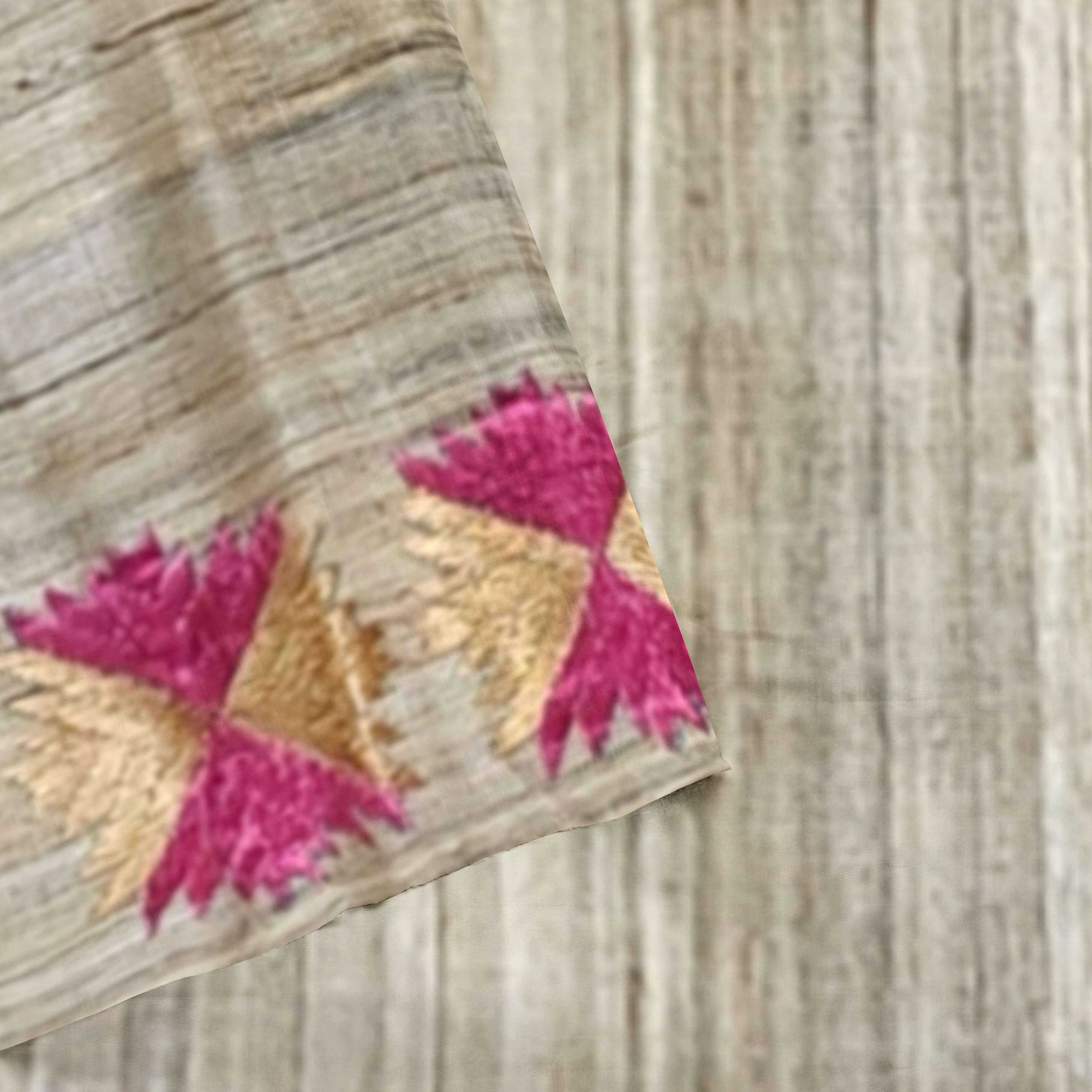 Divasutra Pink and Beige Tussar Silk Phulkari Saree