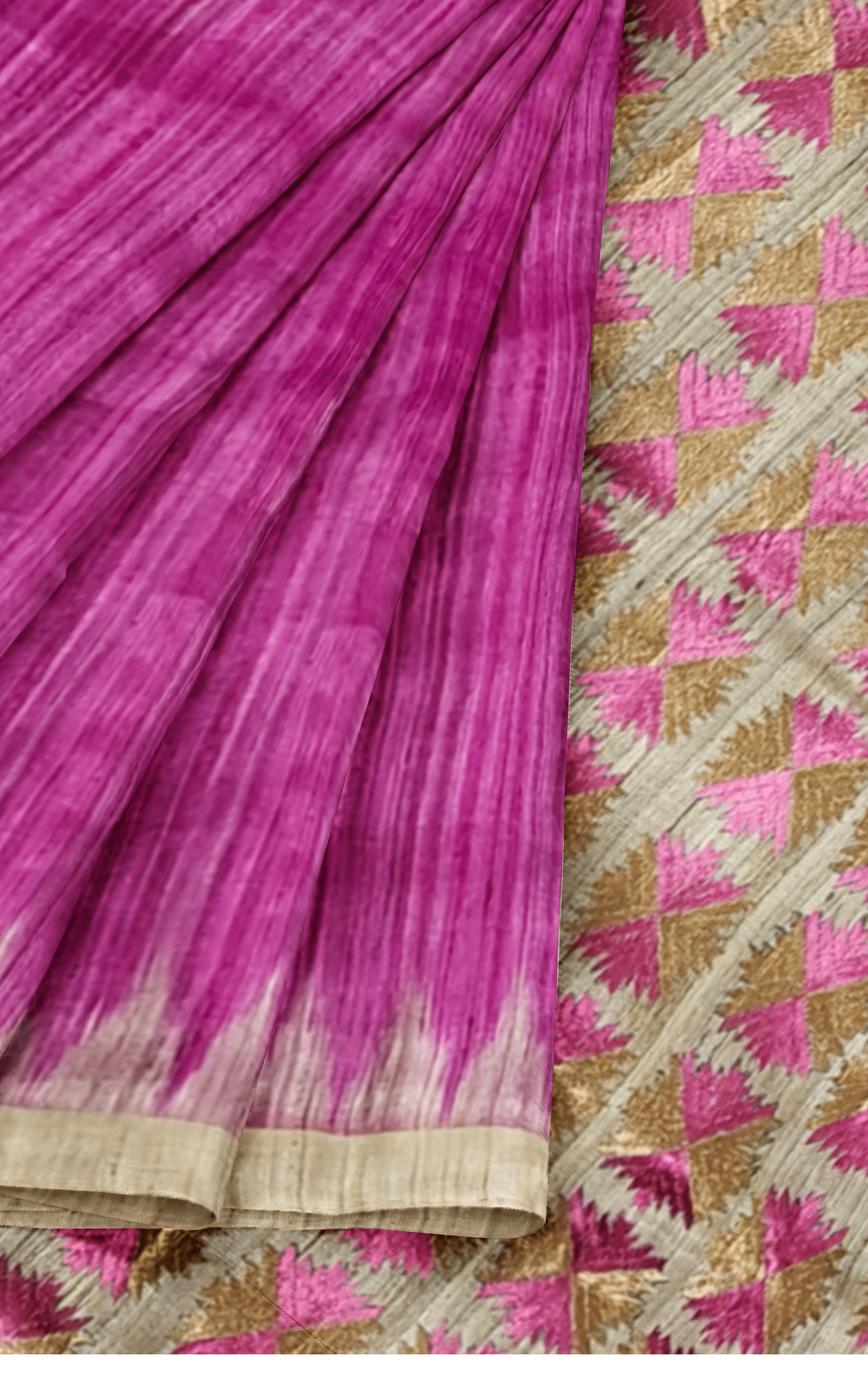 Divasutra Pink and Beige Tussar Silk Phulkari Saree