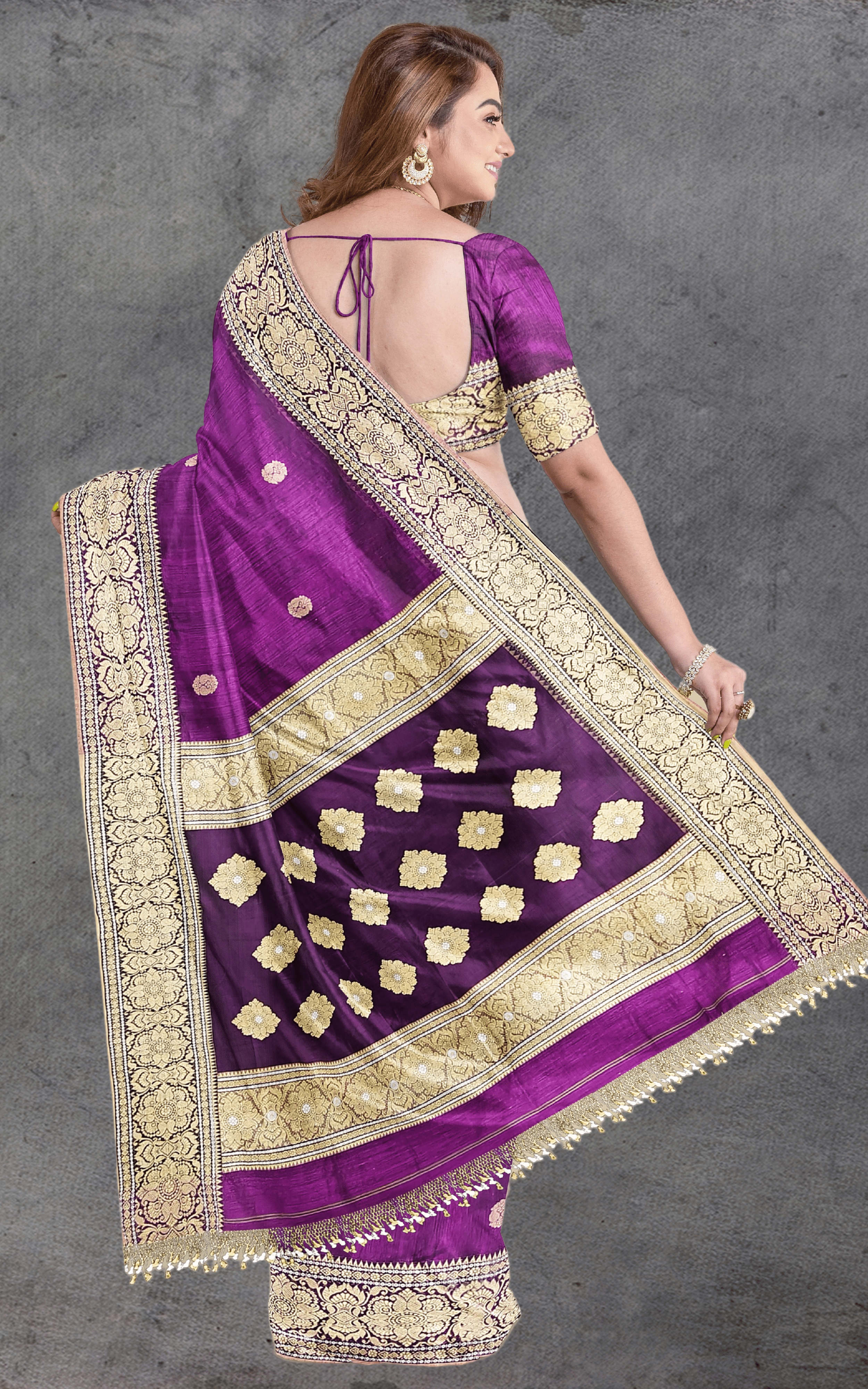 Divasutra Purple and Golden Matka Silk Saree