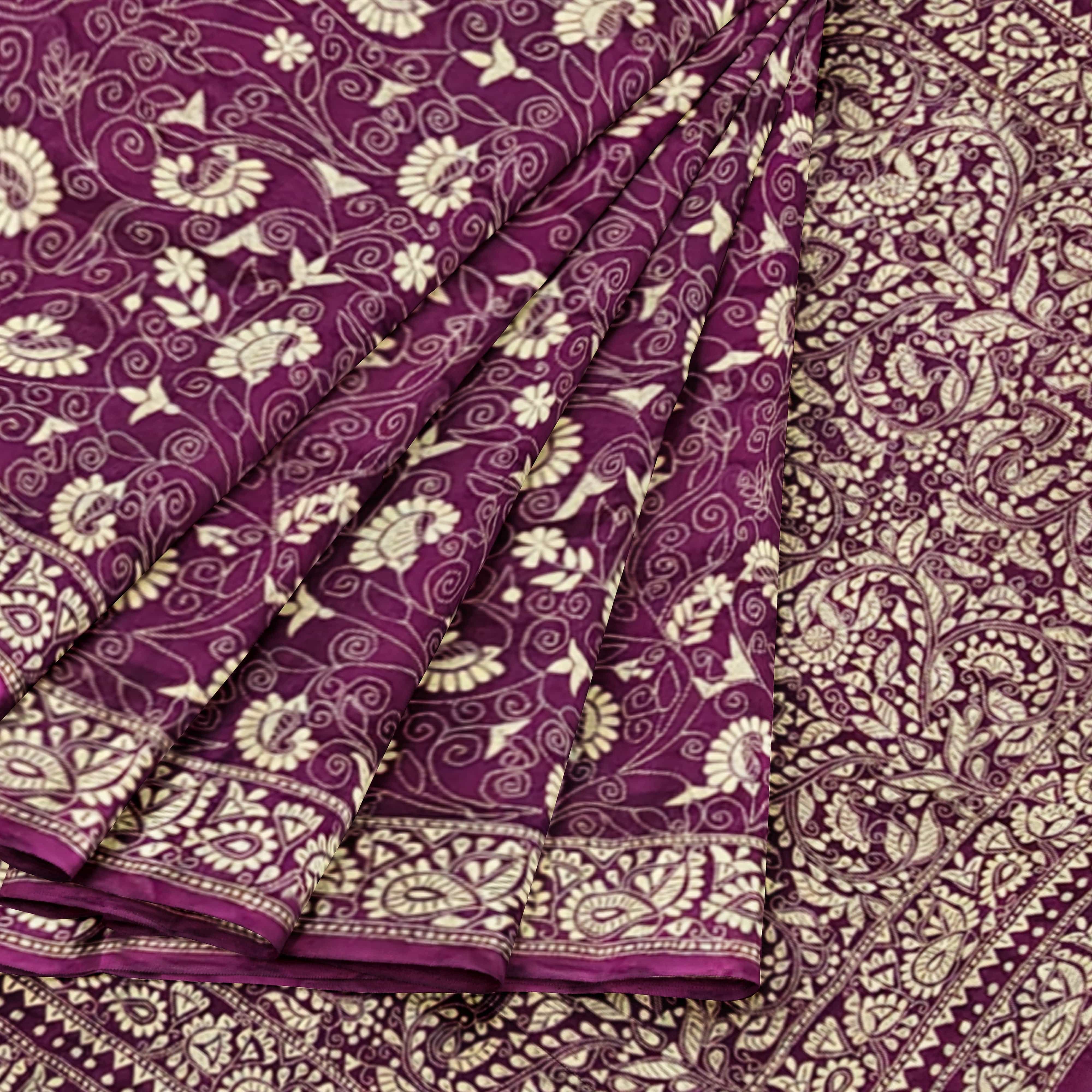 Divasutra Purple Mulberry Silk Kantha Saree