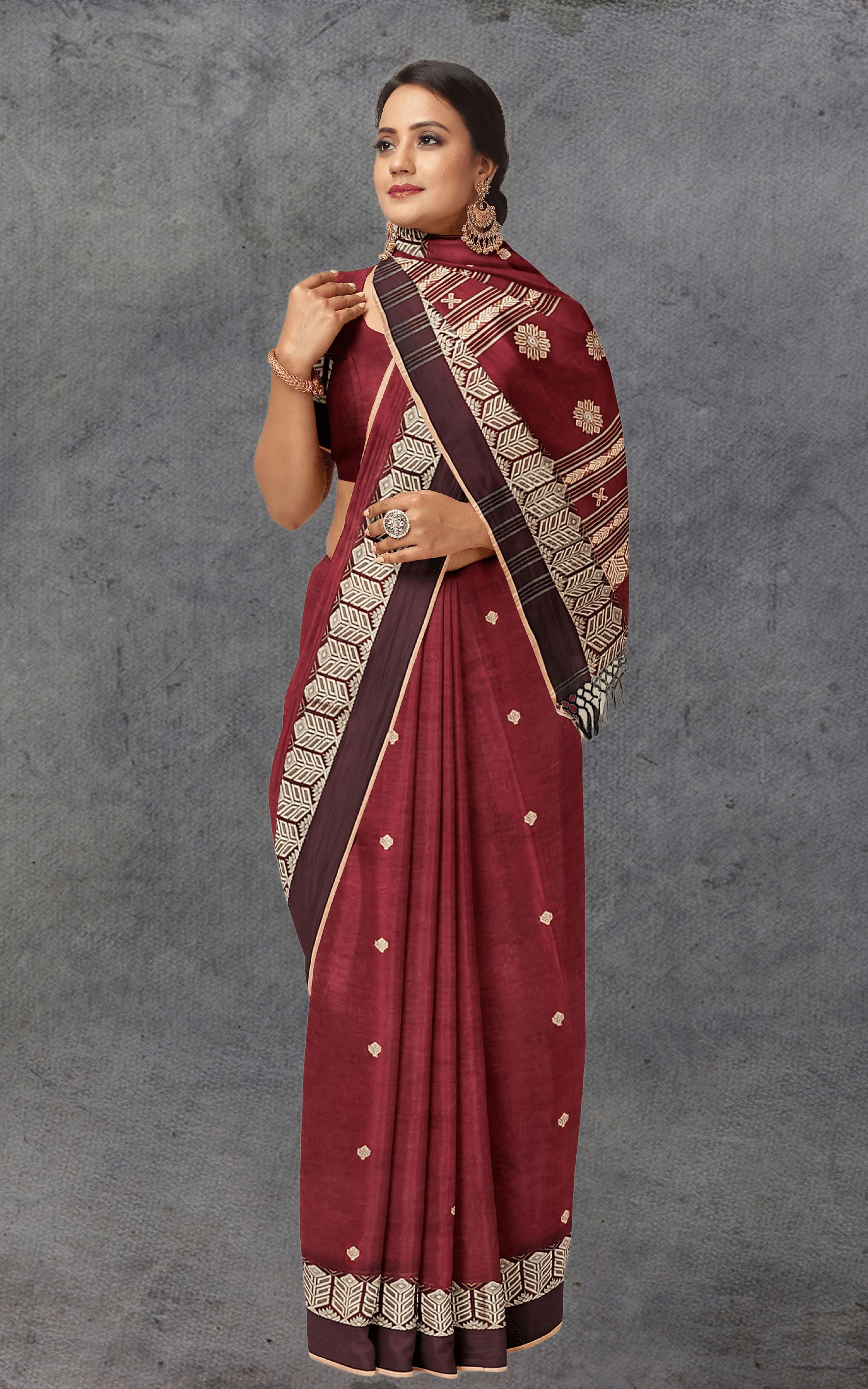 Divasutra Red and Brown Cotton Jacquard Saree