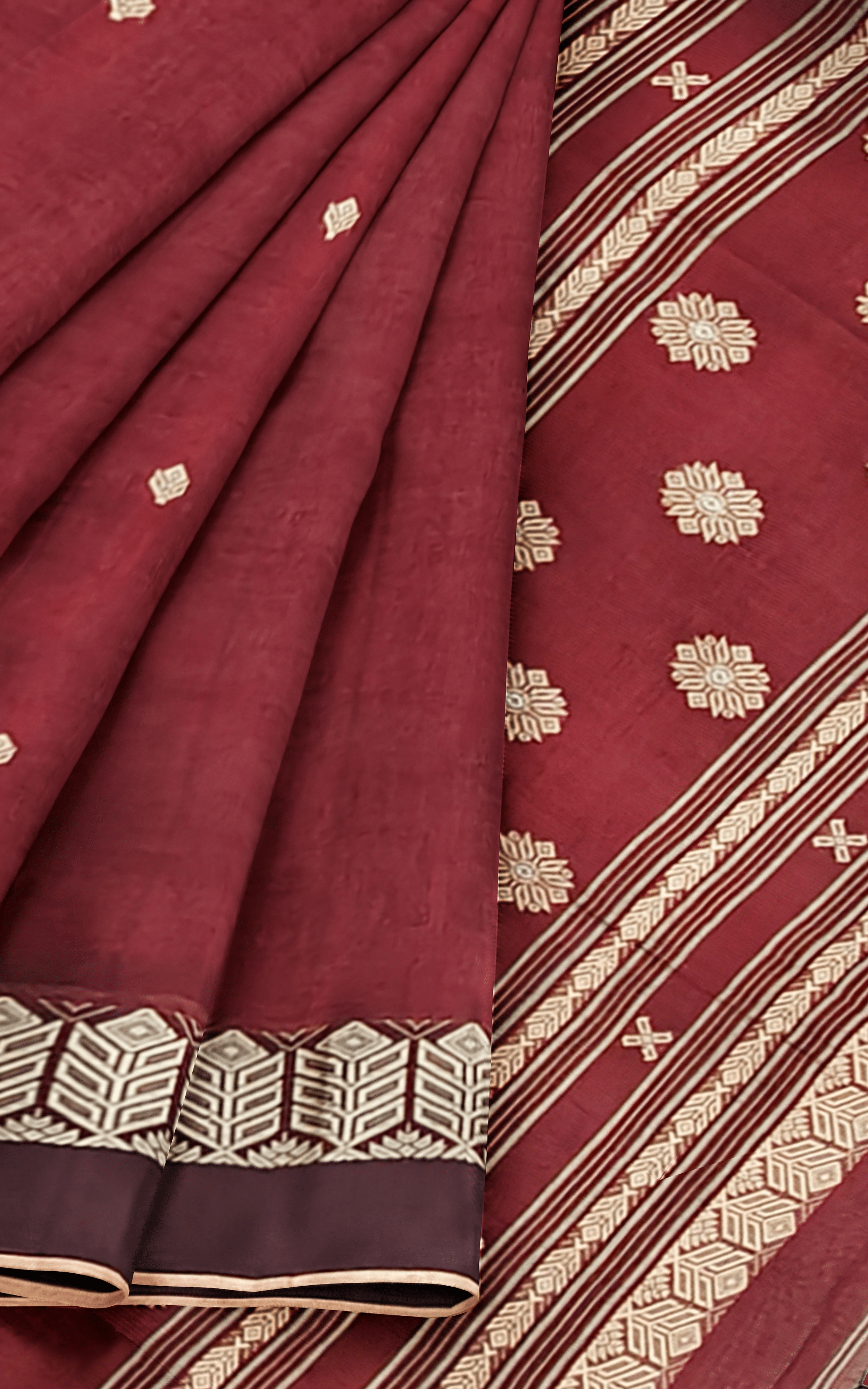 Divasutra Red and Brown Cotton Jacquard Saree