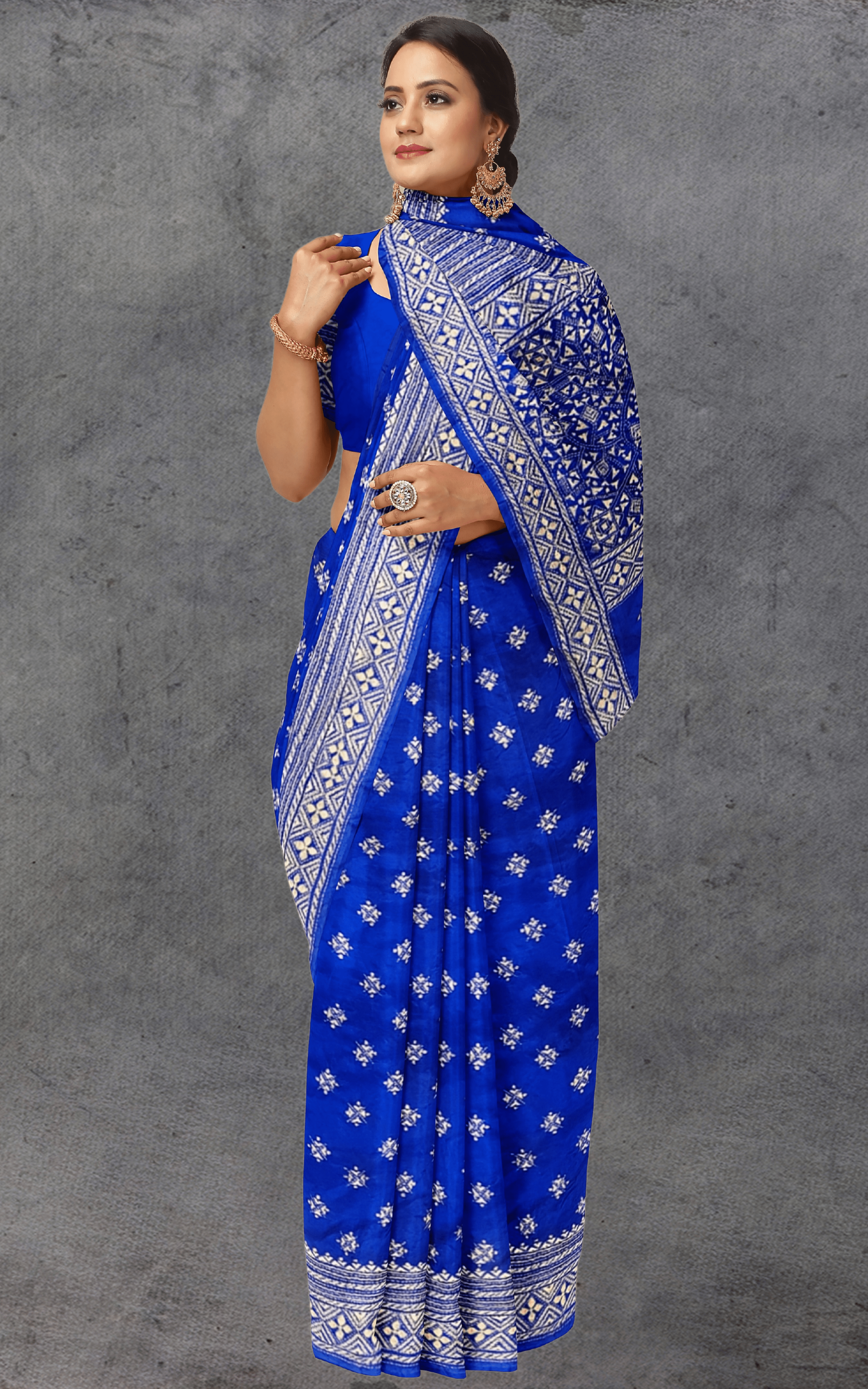 Divasutra Royal Blue Mulberry Silk Kantha Saree
