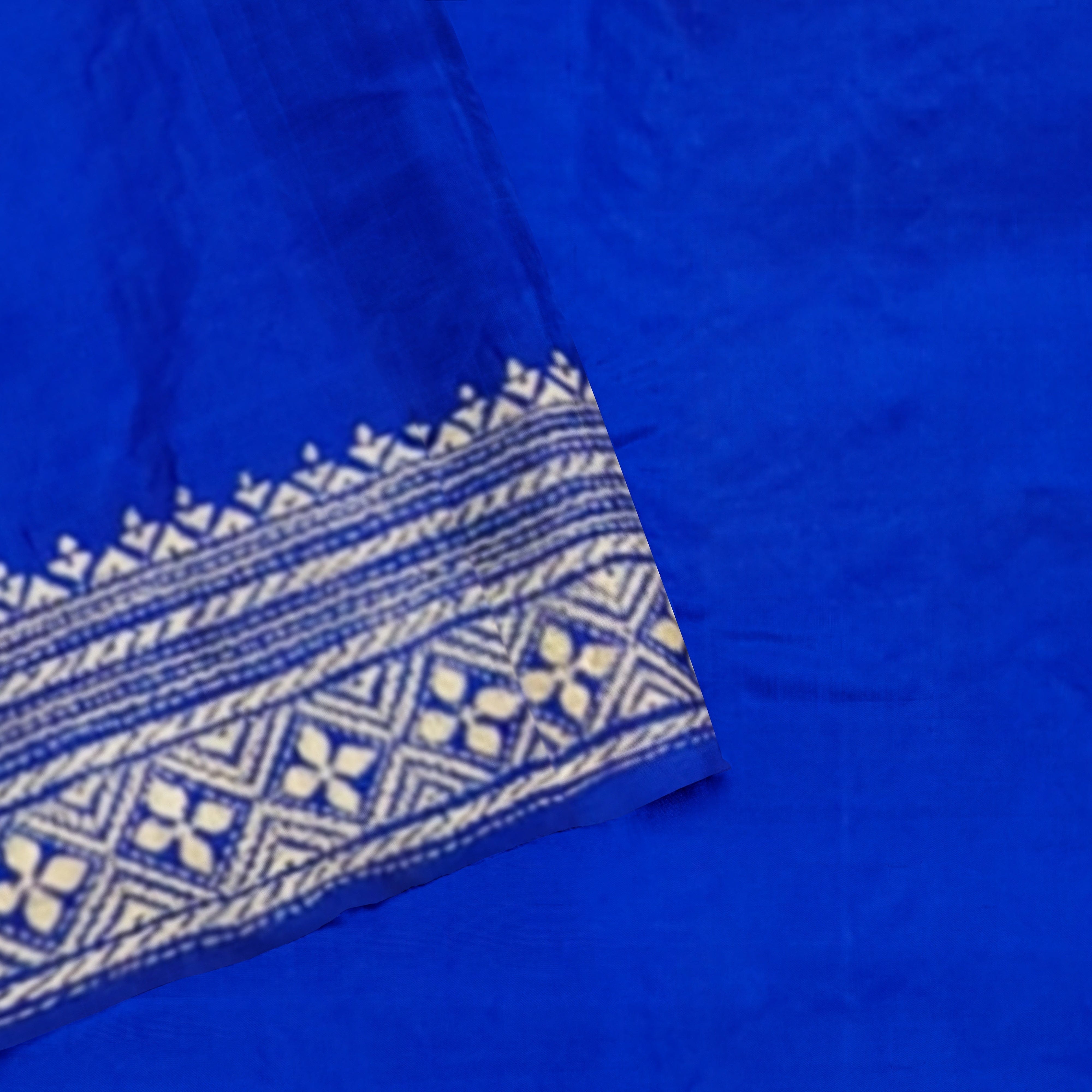 Divasutra Royal Blue Mulberry Silk Kantha Saree