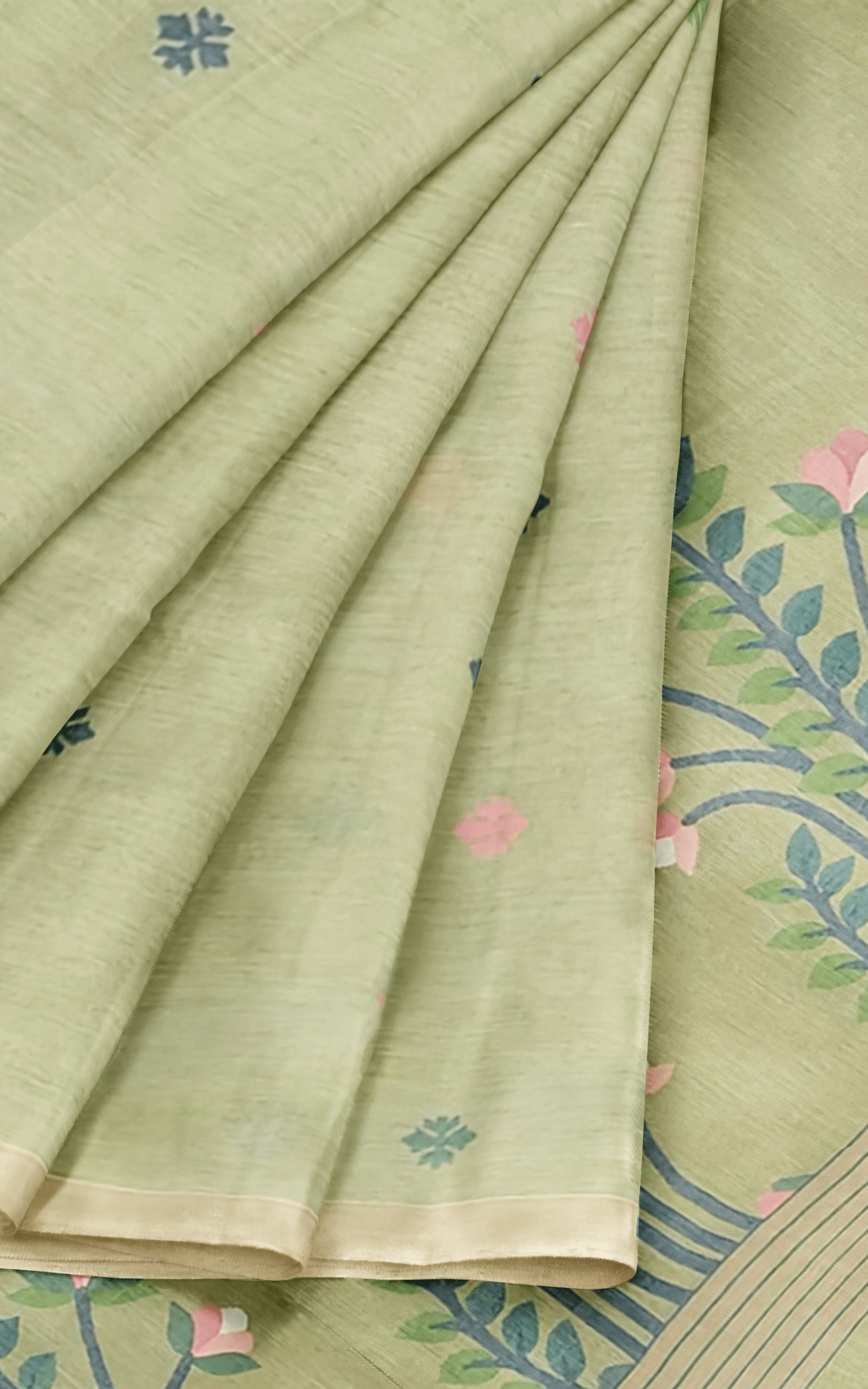 Divasutra Sage Green Cotton Jamdani Saree