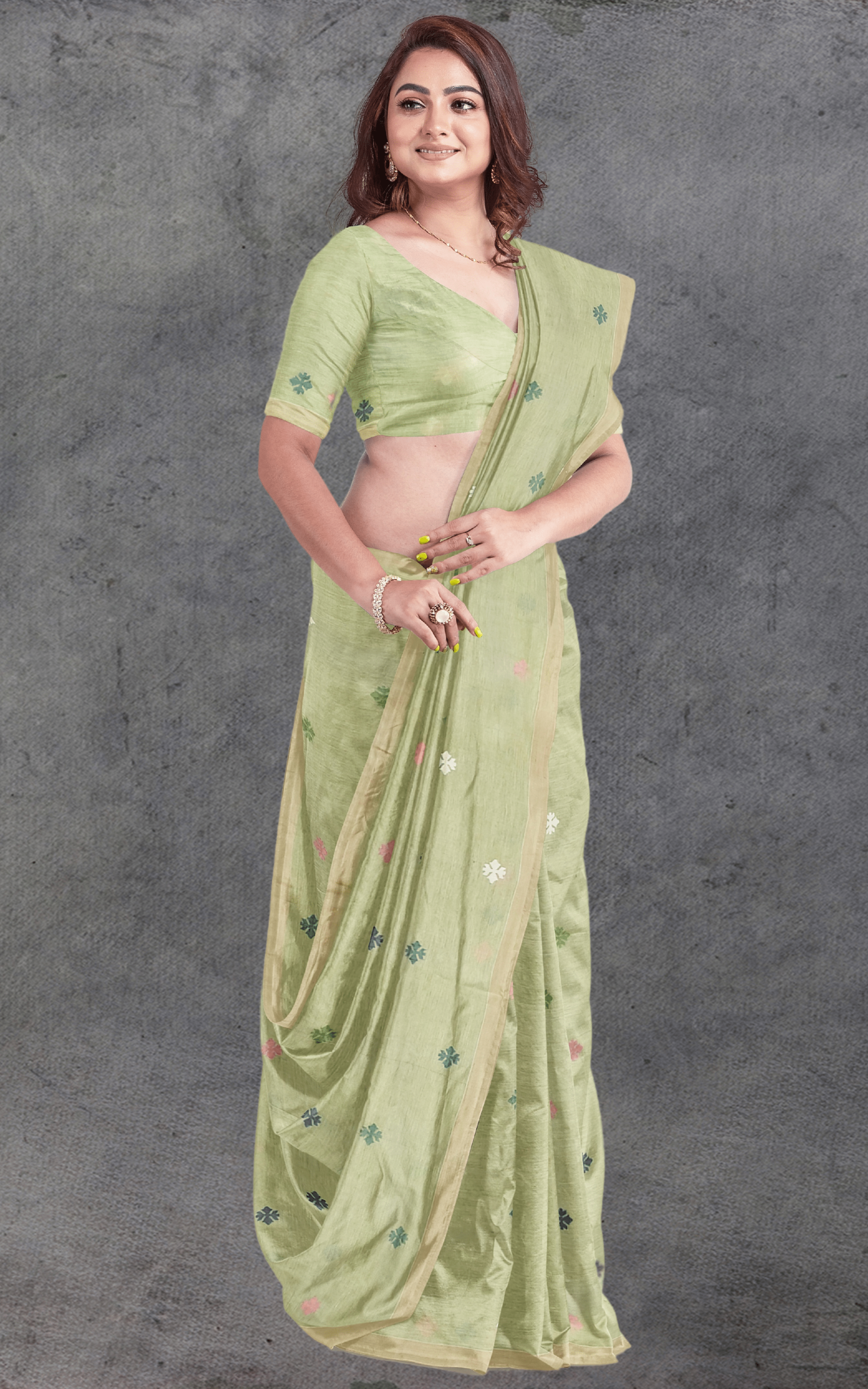 Divasutra Sage Green Cotton Jamdani Saree