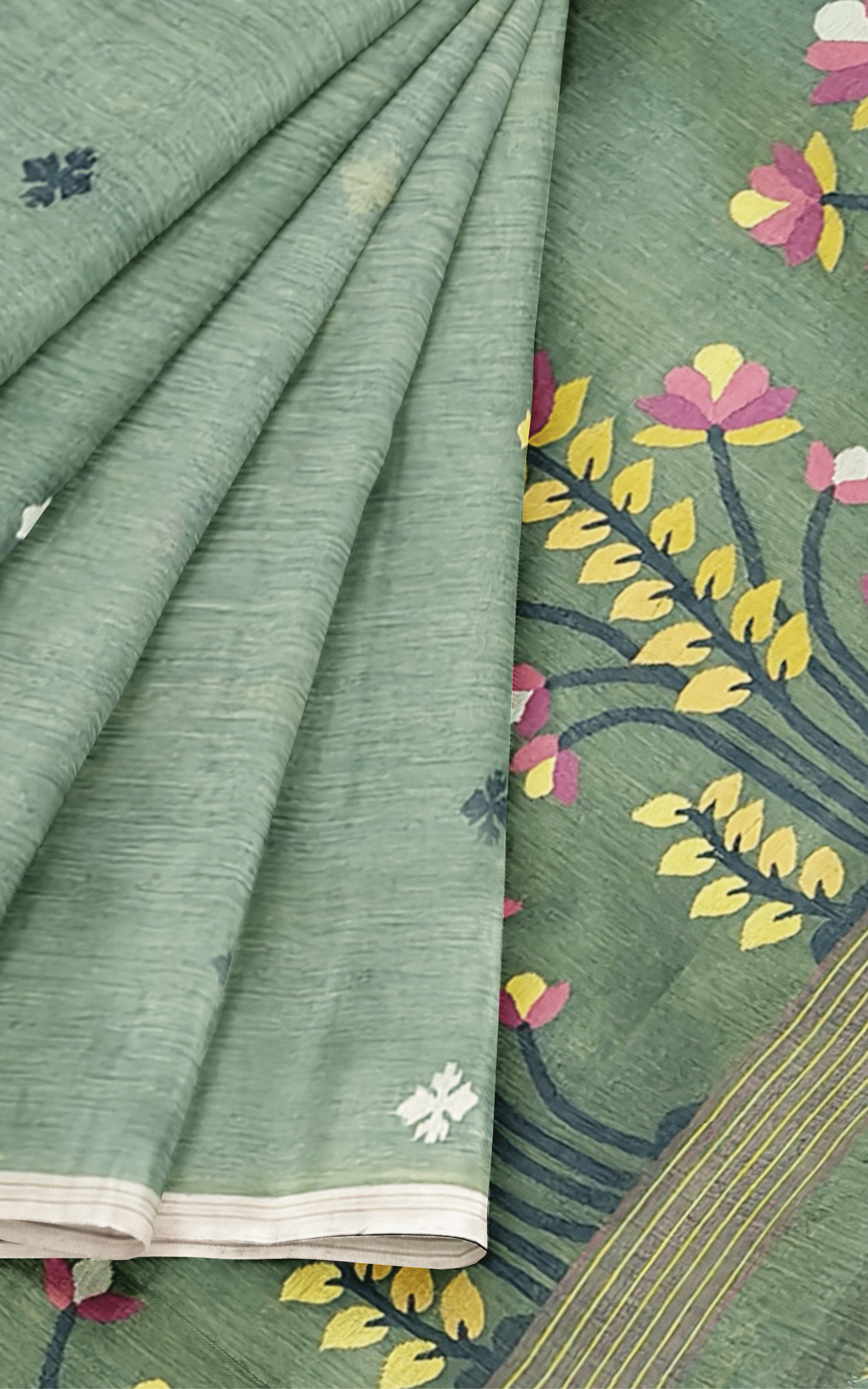Divasutra Spanish Green Dual Tone Cotton Jamdani Saree