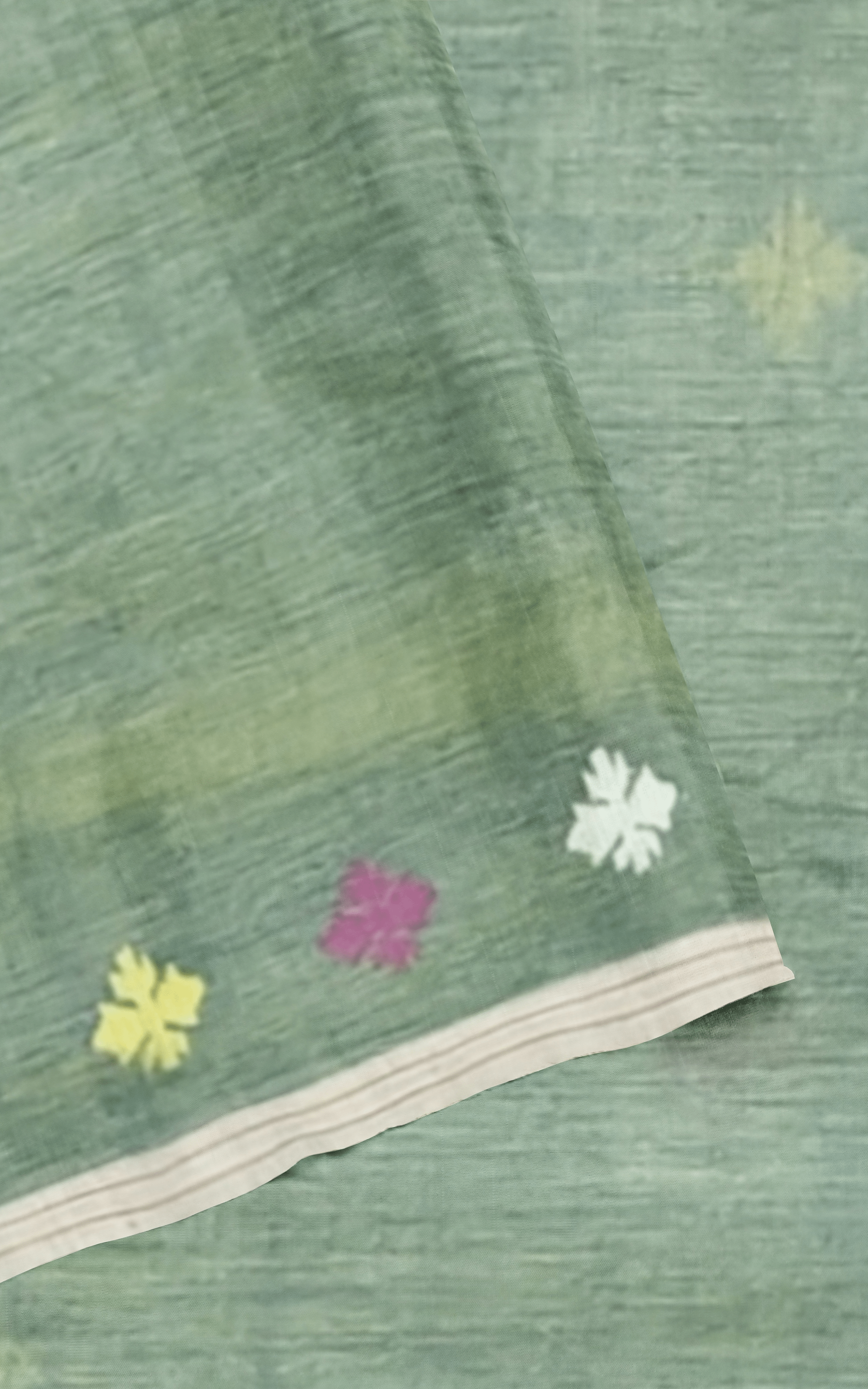 Divasutra Spanish Green Dual Tone Cotton Jamdani Saree