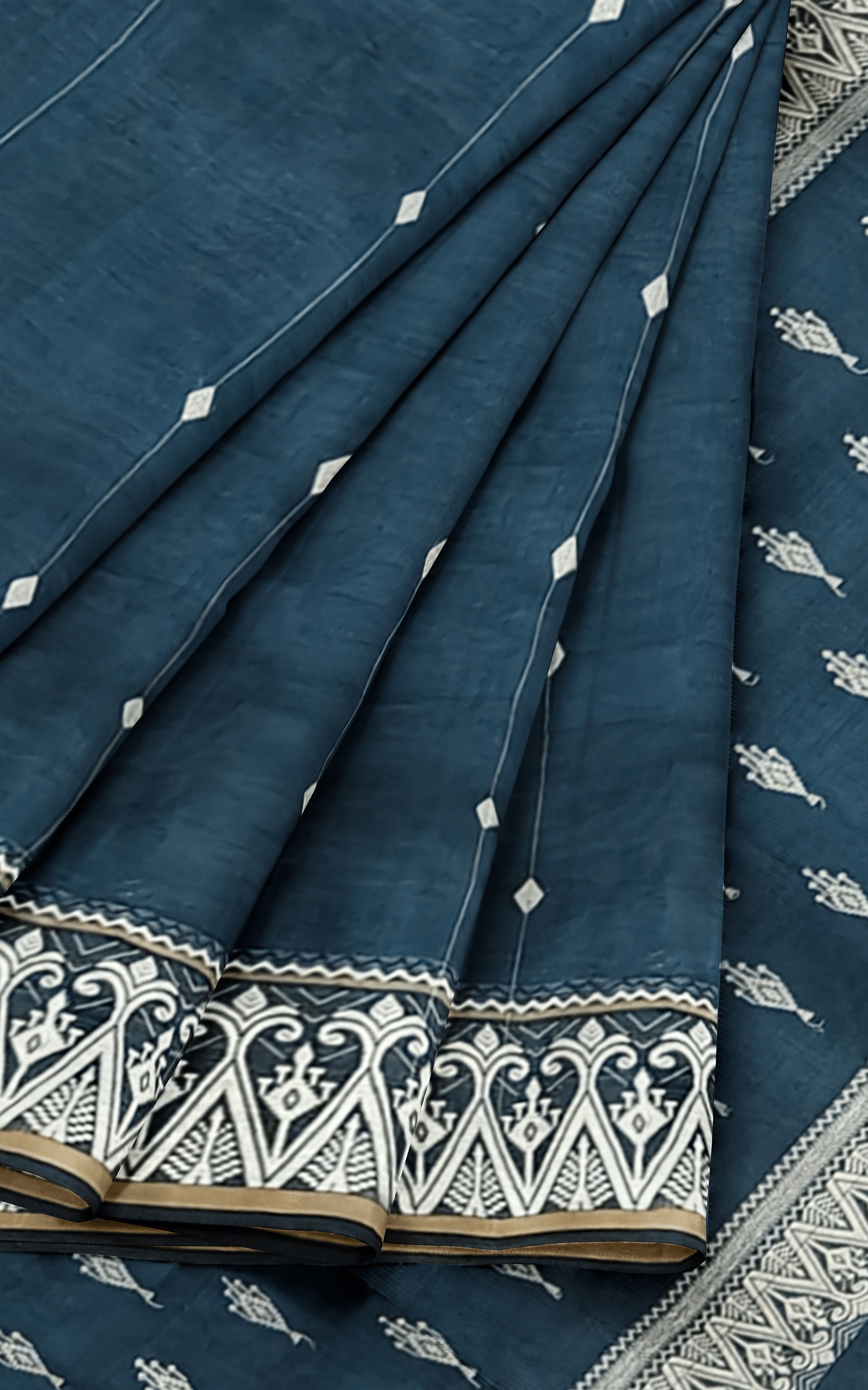 Divasutra Teal and White Cotton Jacquard Saree