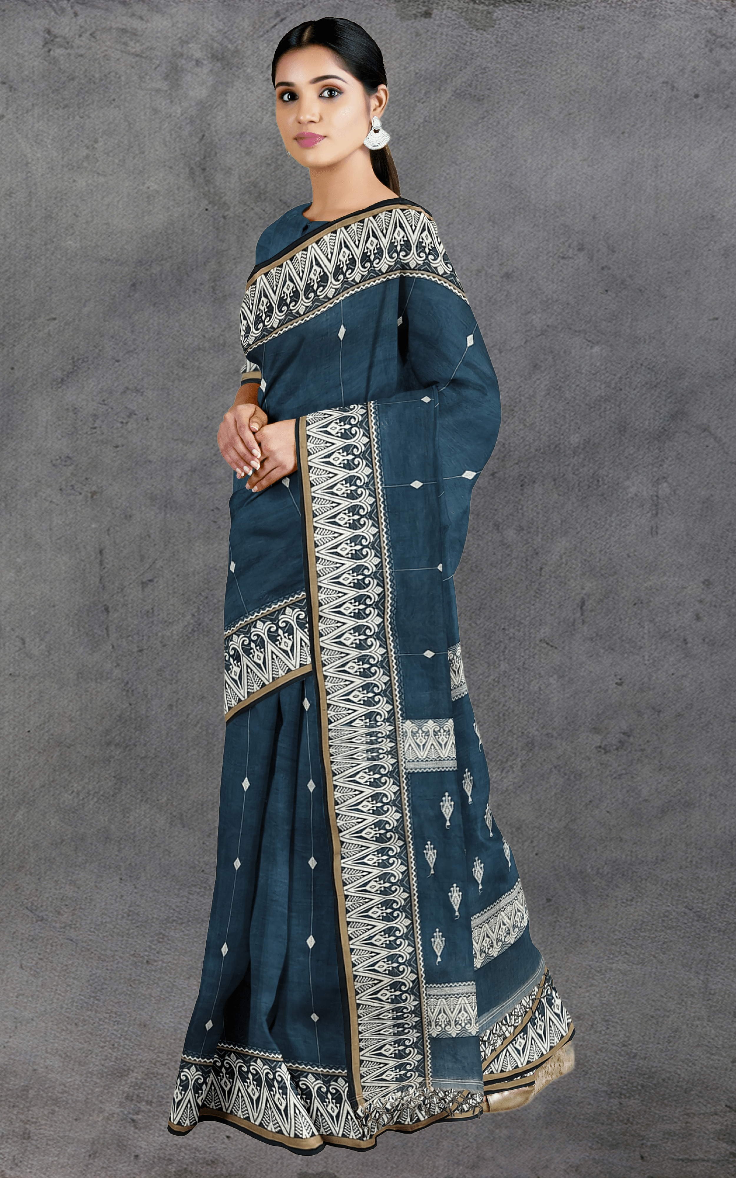 Divasutra Teal and White Cotton Jacquard Saree