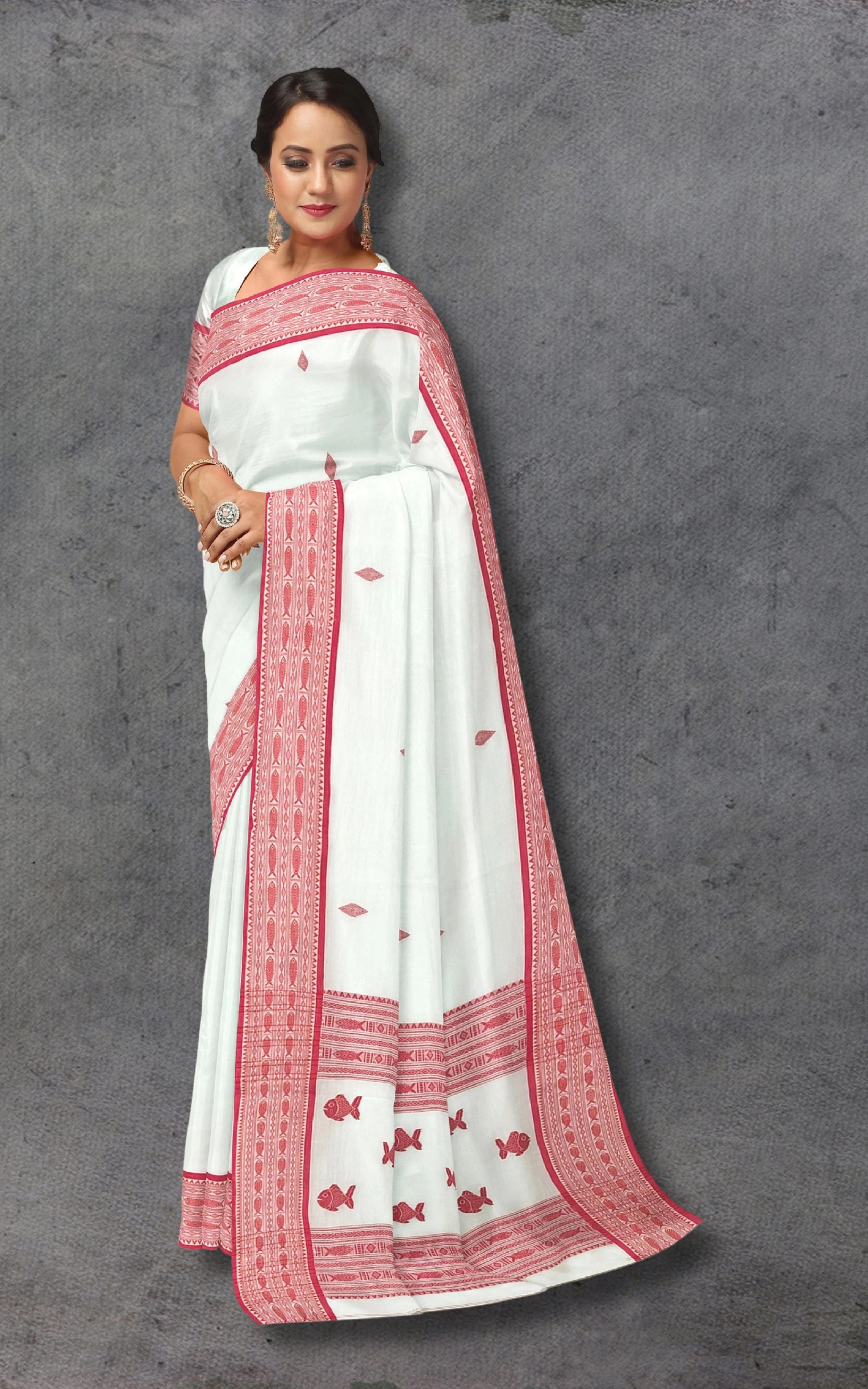 Divasutra White and Red Cotton Handwoven Jacquard Saree