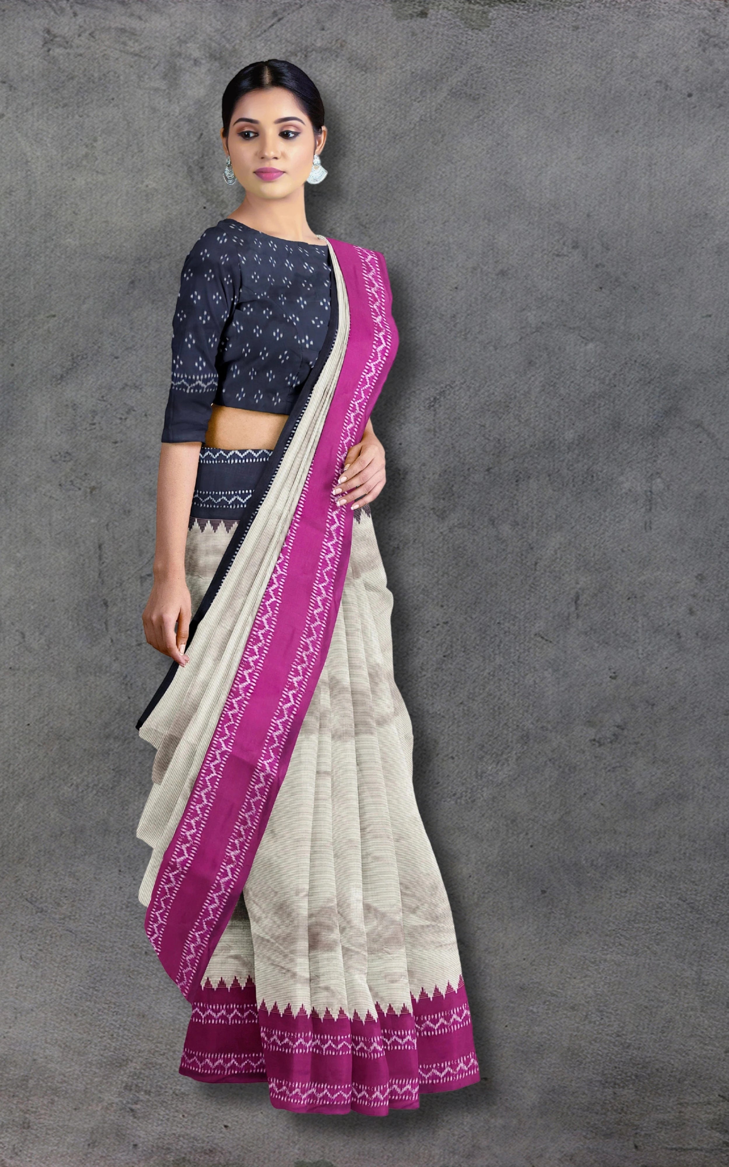 Divasutra White with Purple and Blue Telia Silk Ikkat Saree