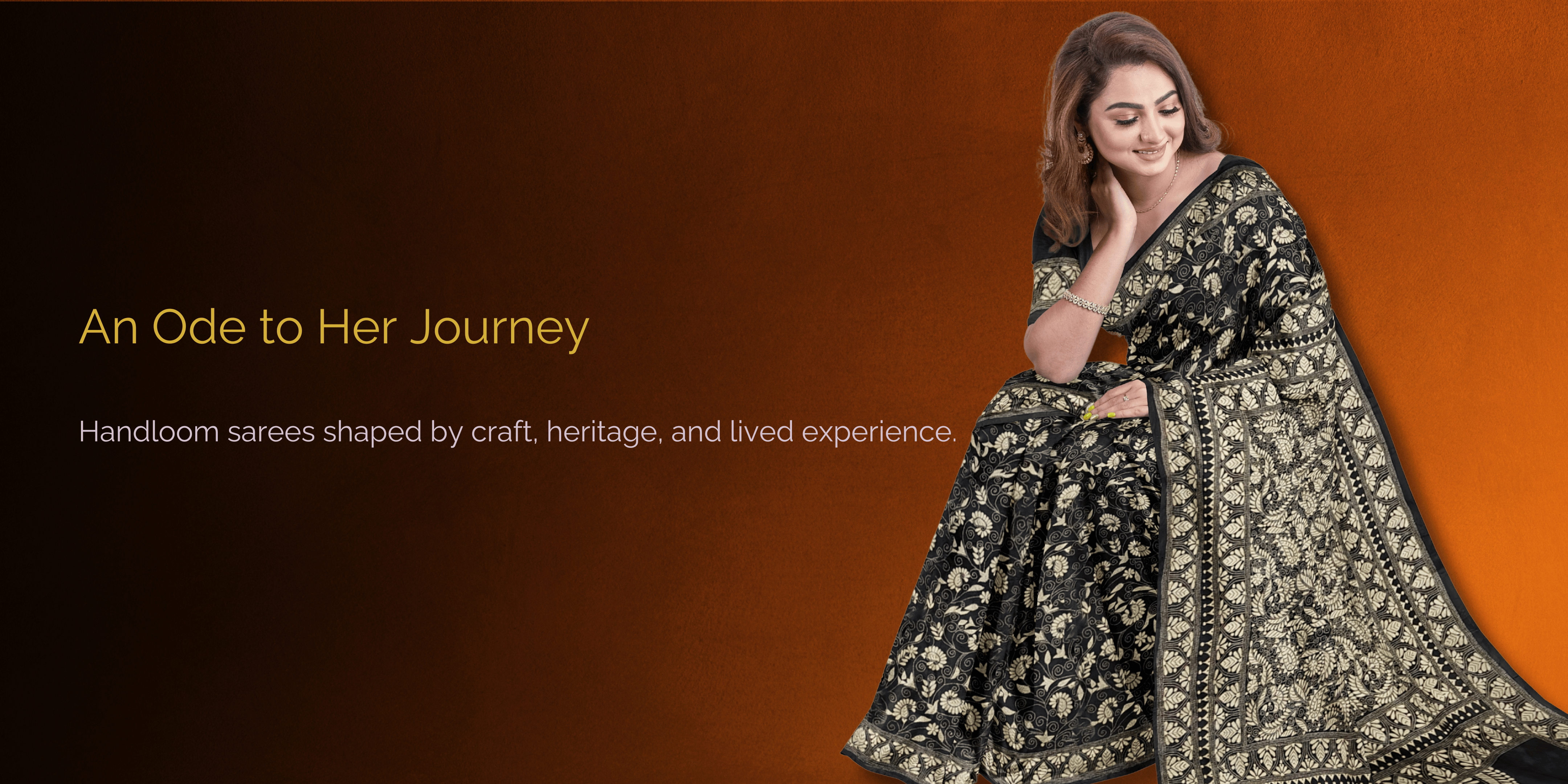 Woman wearing an authentic handloom saree by Divasutra, representing modern Indian heritage fashion