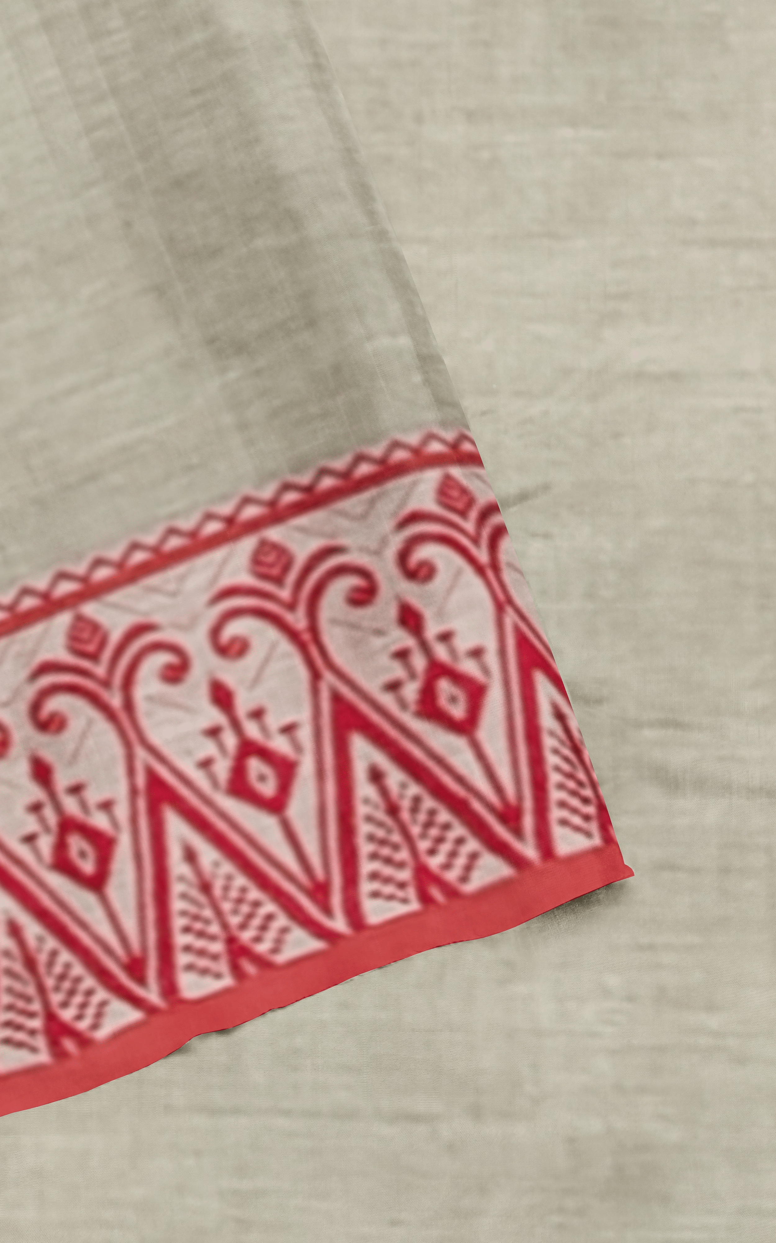 Divasutra Beige and Red Cotton Jacquard Saree