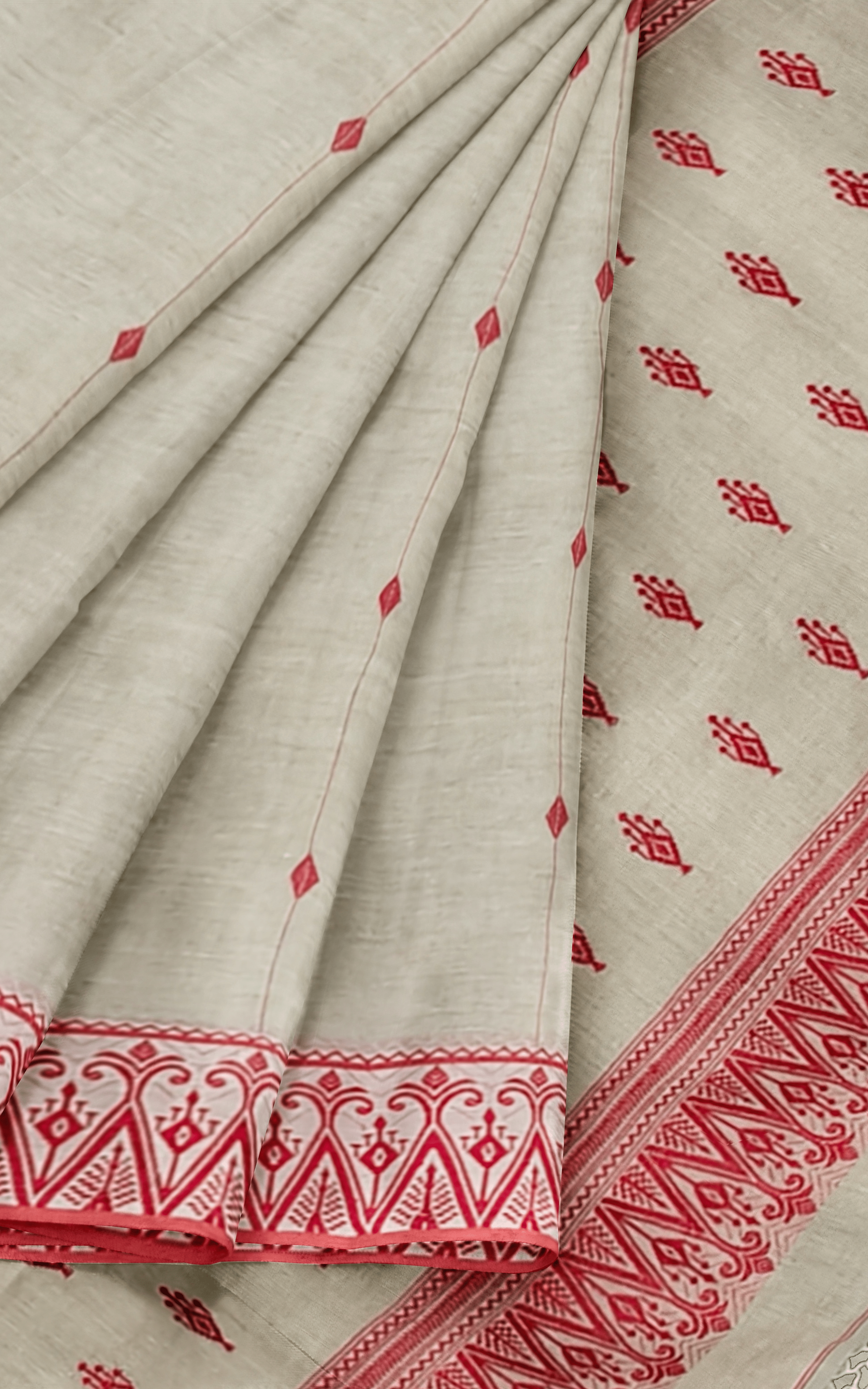 Divasutra Beige and Red Cotton Jacquard Saree