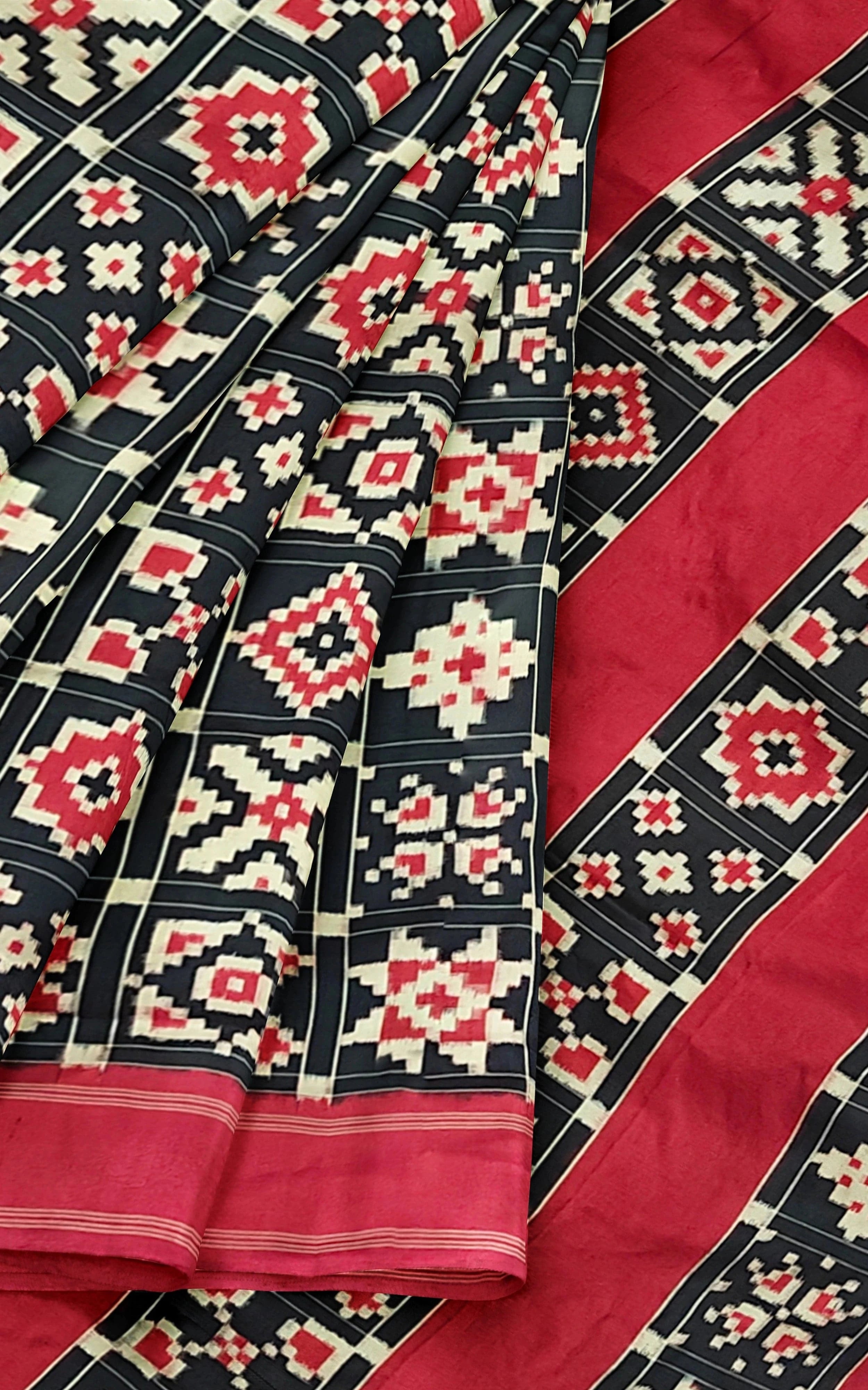 Divasutra Black and Red Telia Rumal Silk Double Ikkat Saree