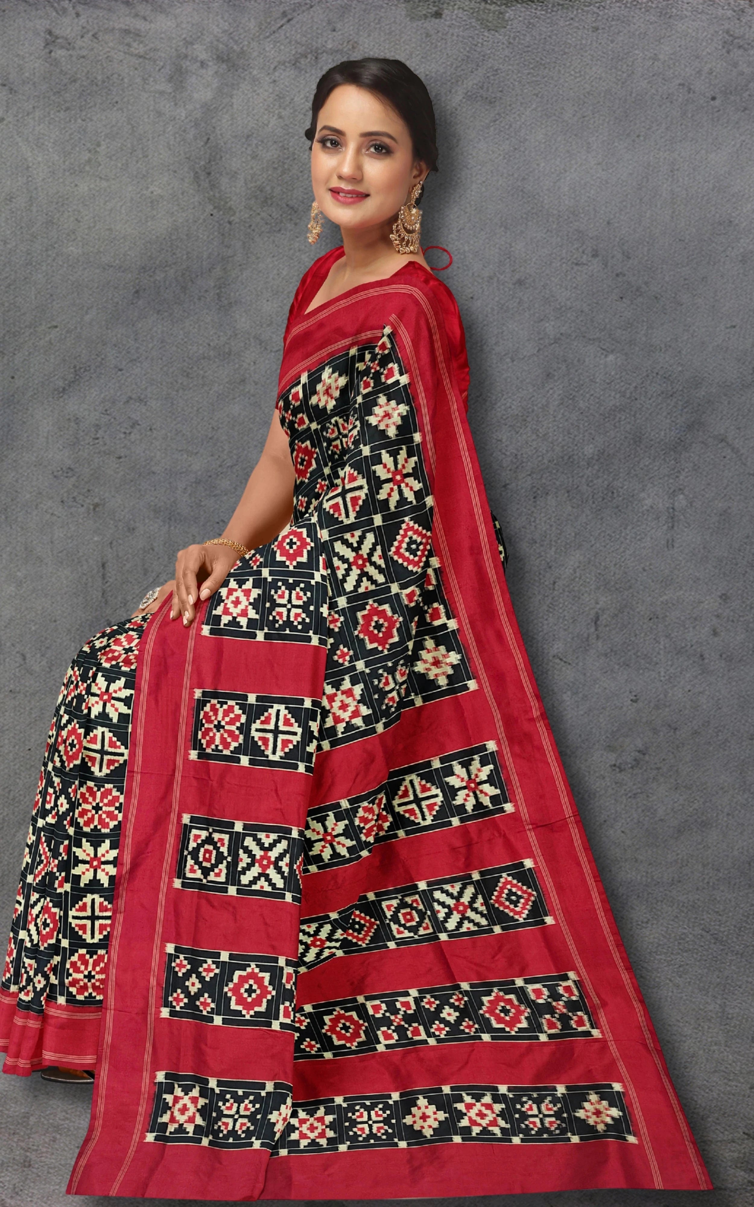 Divasutra Black and Red Telia Rumal Silk Double Ikkat Saree