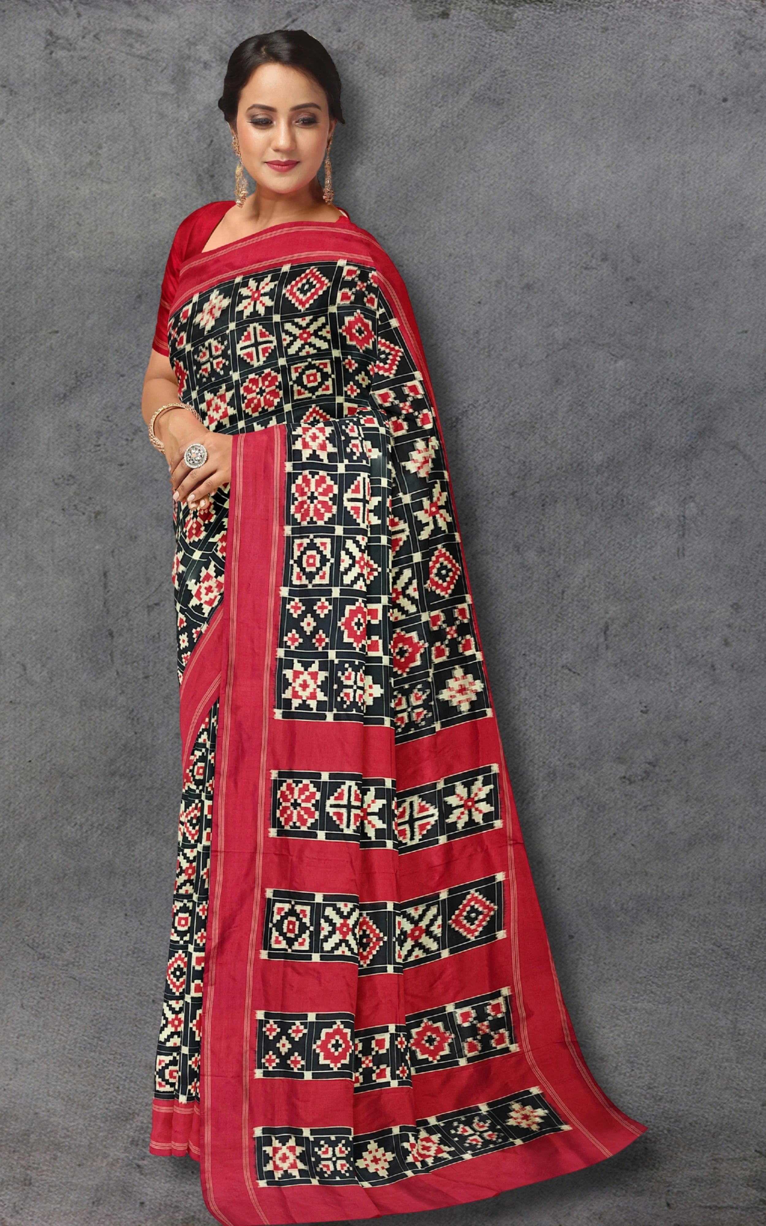Divasutra Black and Red Telia Rumal Silk Double Ikkat Saree