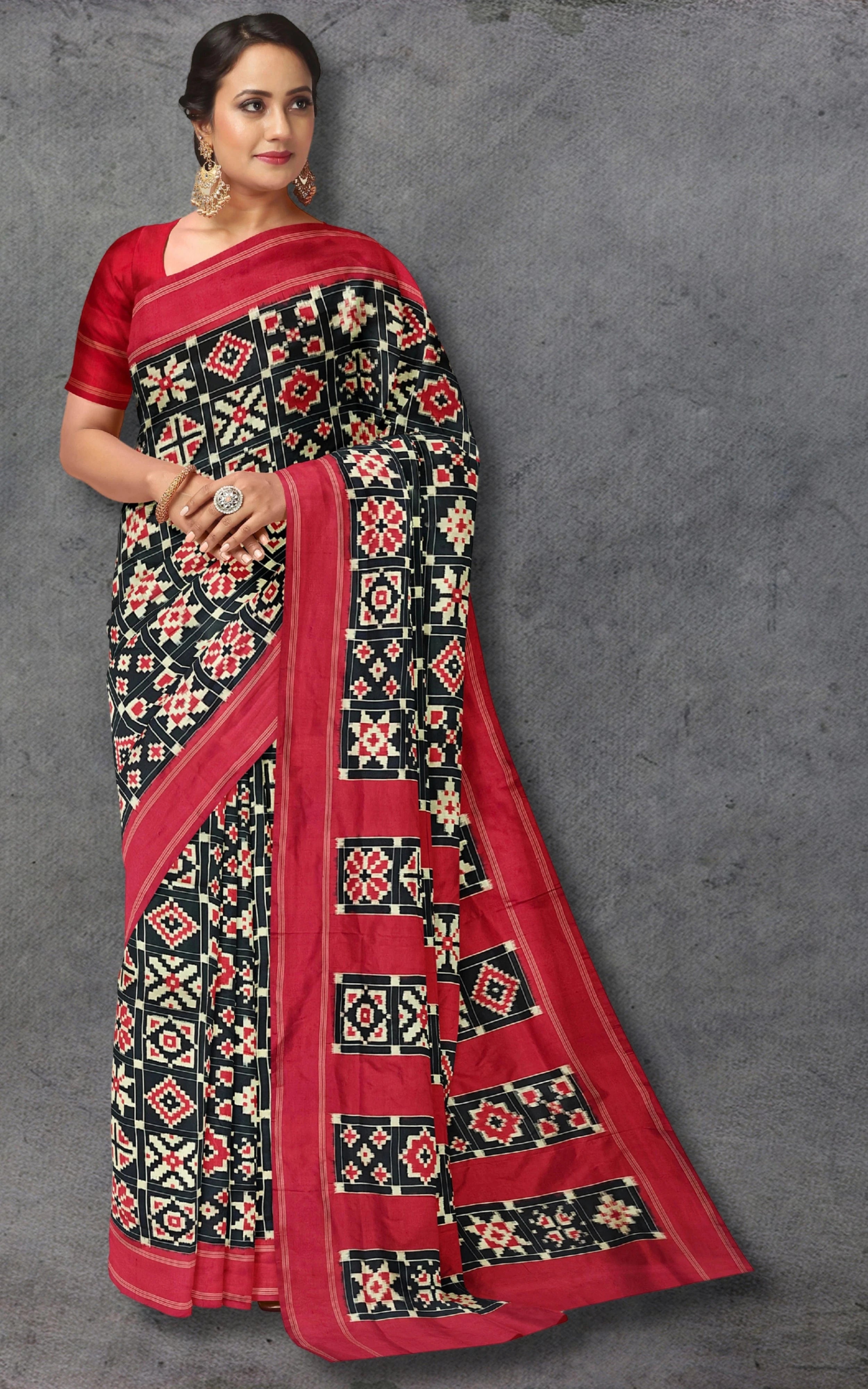 Divasutra Black and Red Telia Rumal Silk Double Ikkat Saree