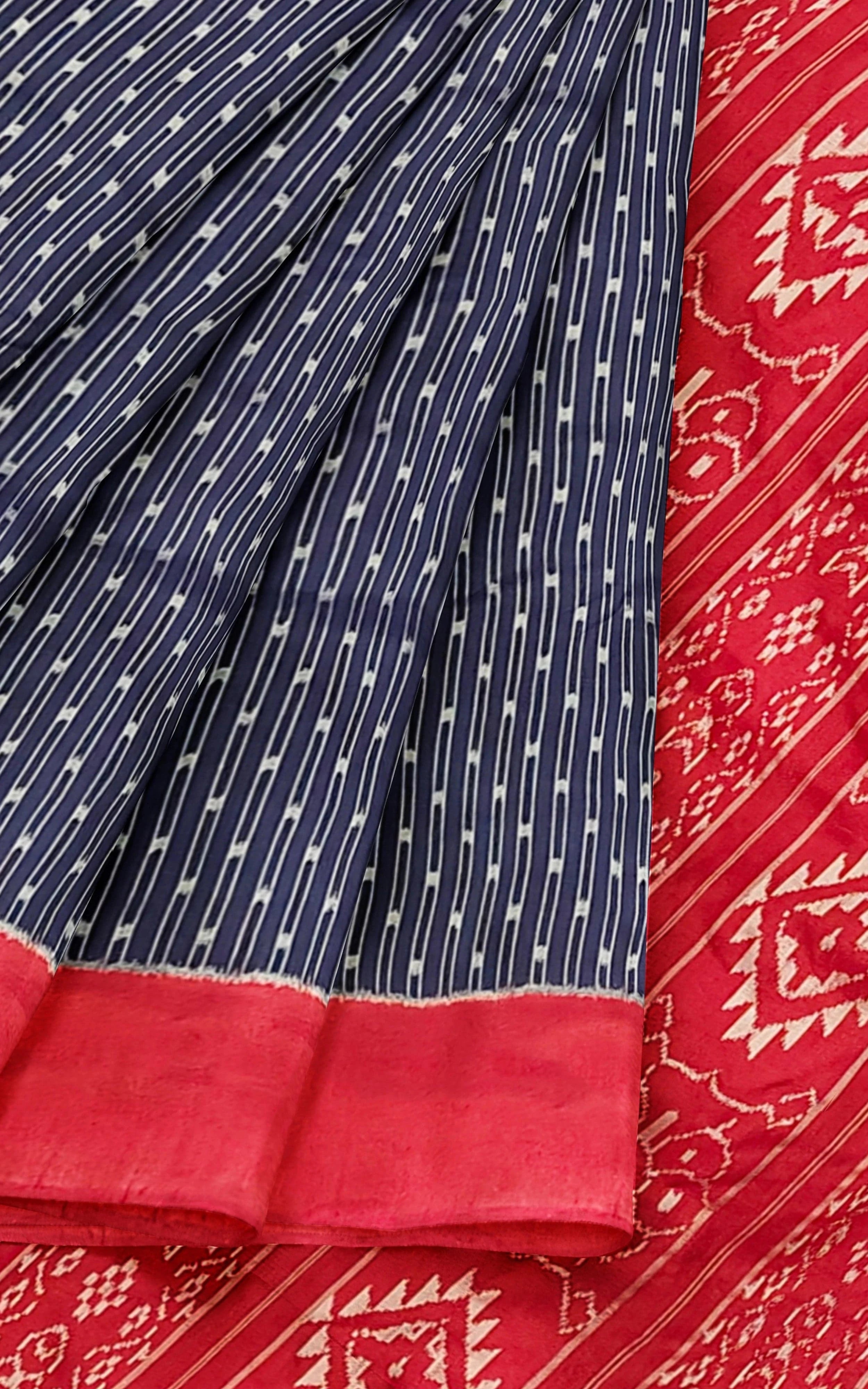 Divasutra Blue and Red Telia Silk Ikkat Saree