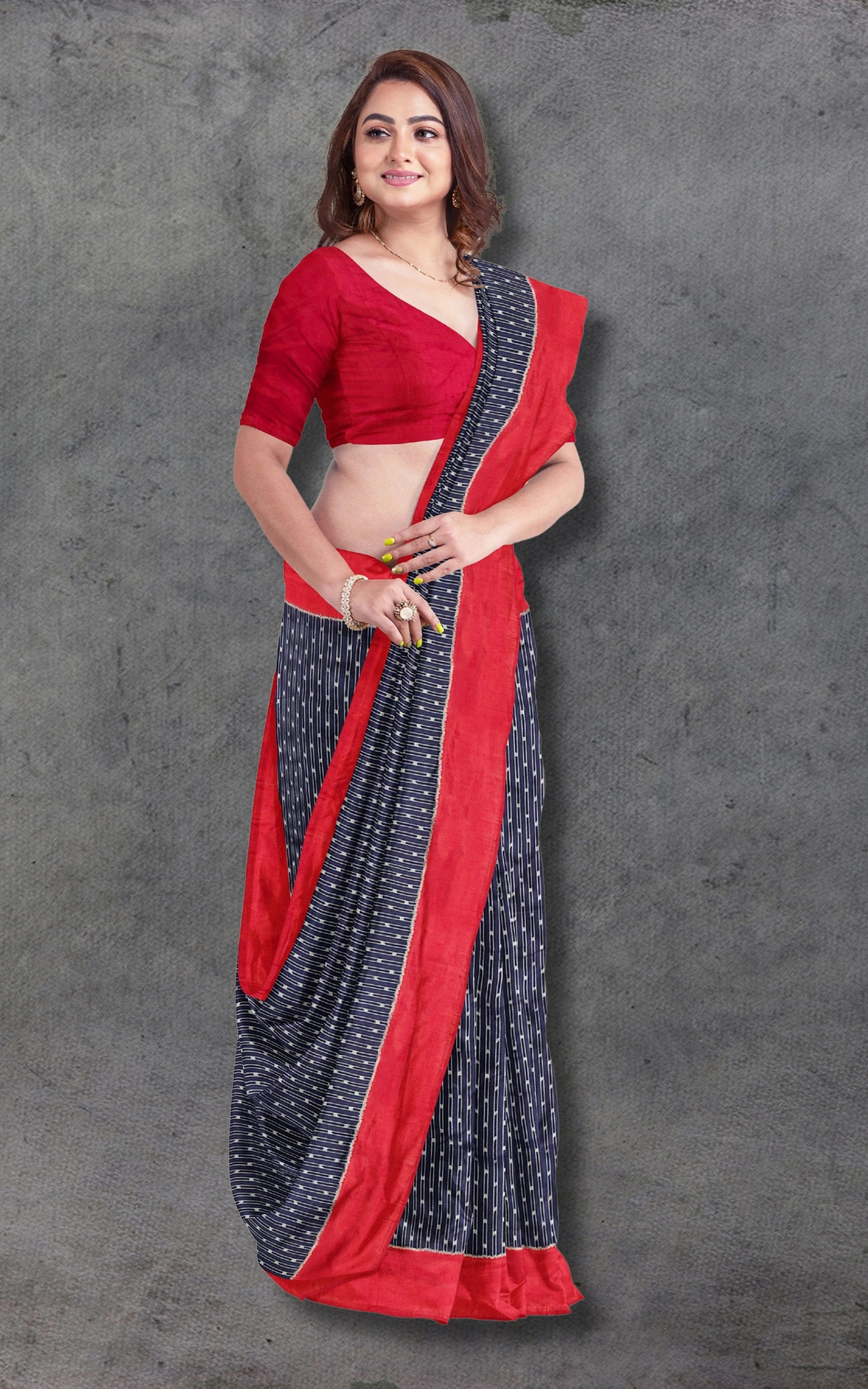 Divasutra Blue and Red Telia Silk Ikkat Saree