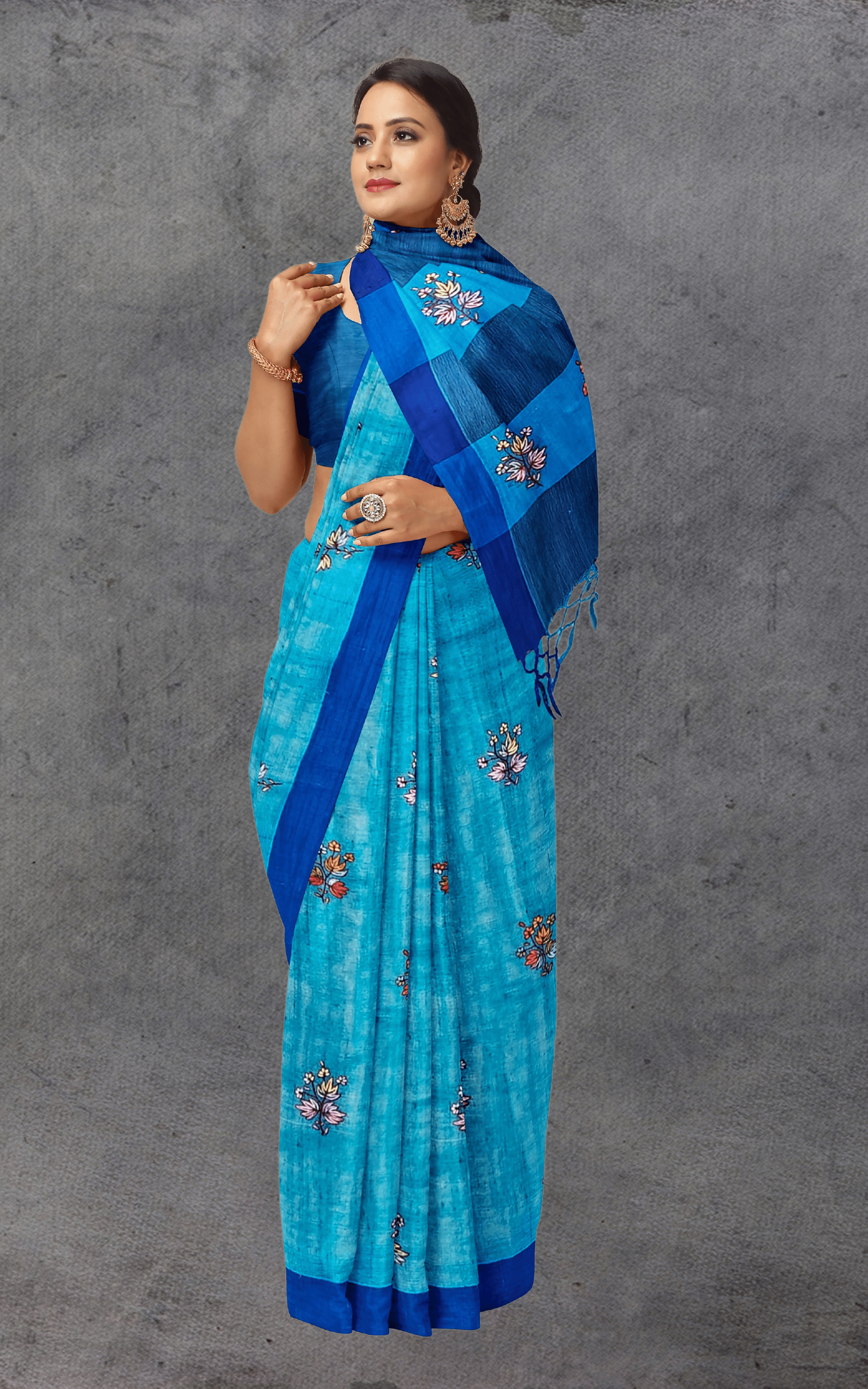 Divasutra Blue Tussar Silk Sozni Saree