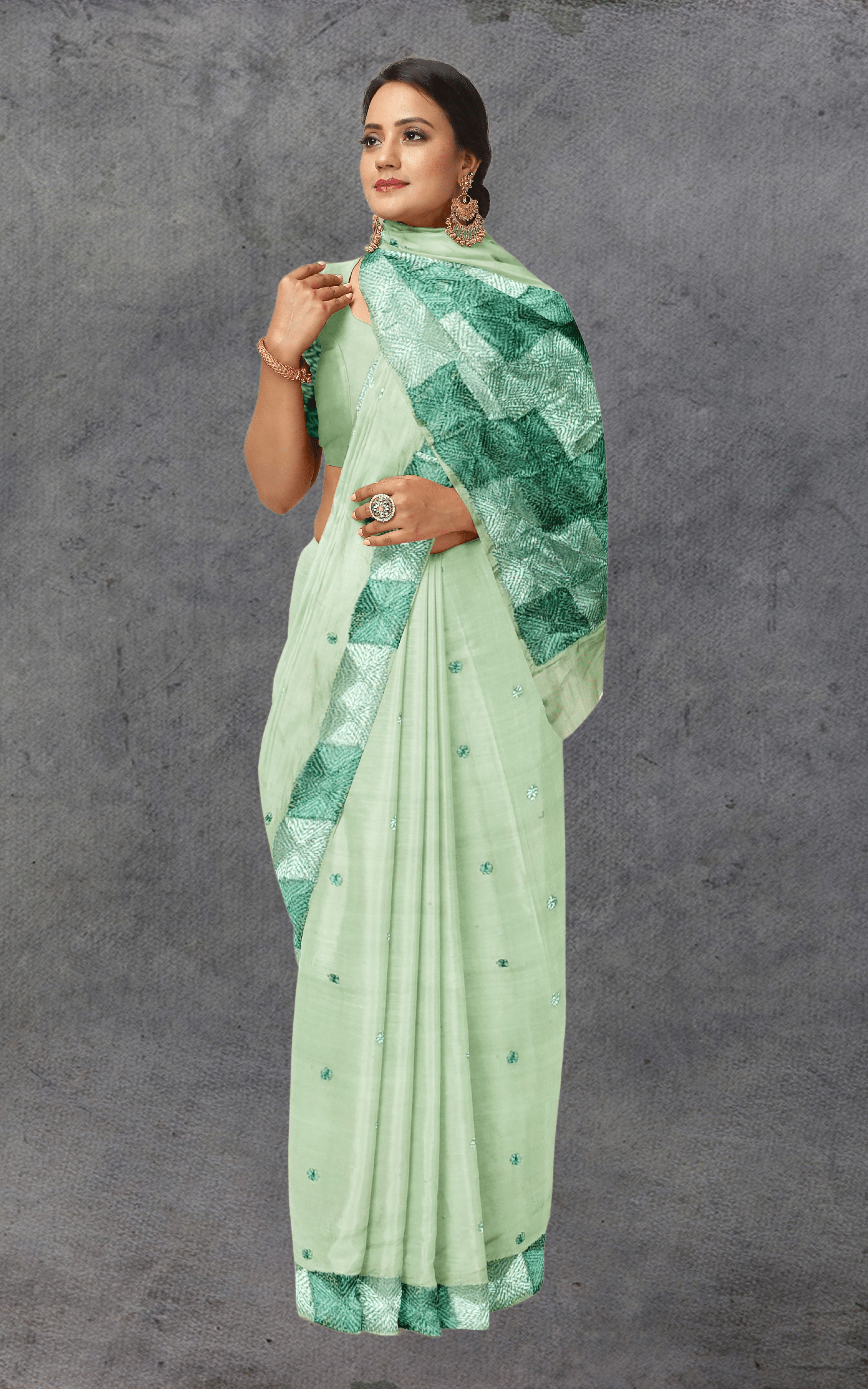 Divasutra Green Chignon Silk Chiffon Phulkari Saree