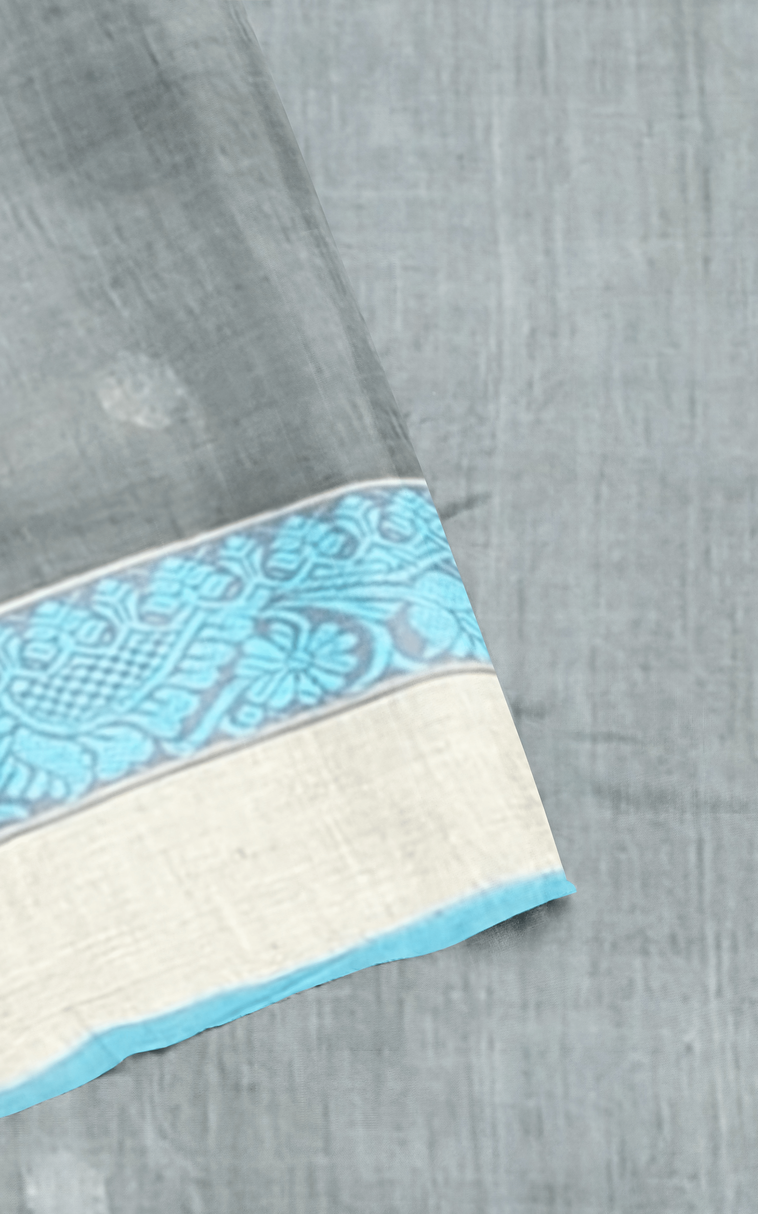 Divasutra Grey with Turquoise and White Cotton Saree