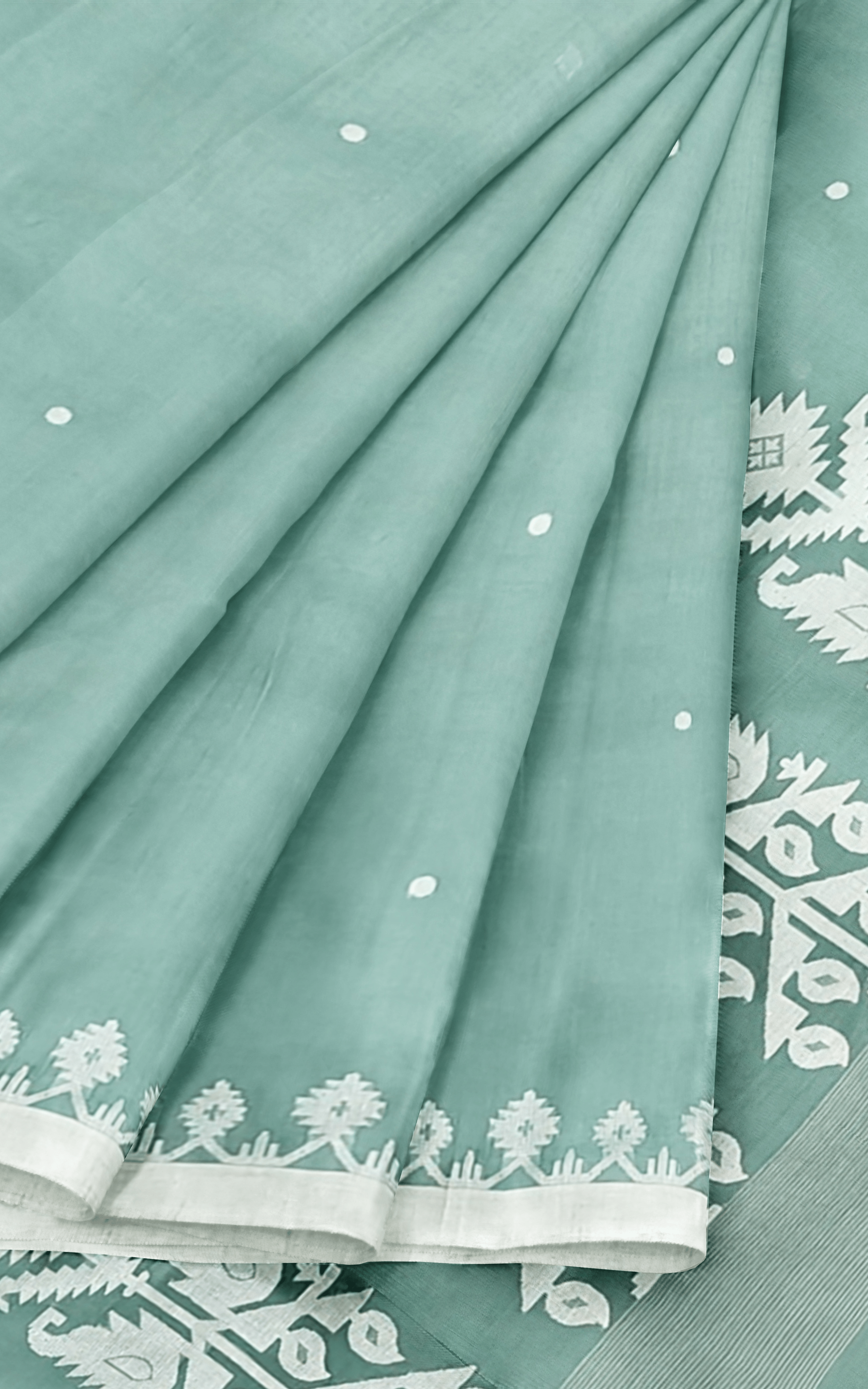 Divasutra Mint Green and White Cotton Jamdani Saree