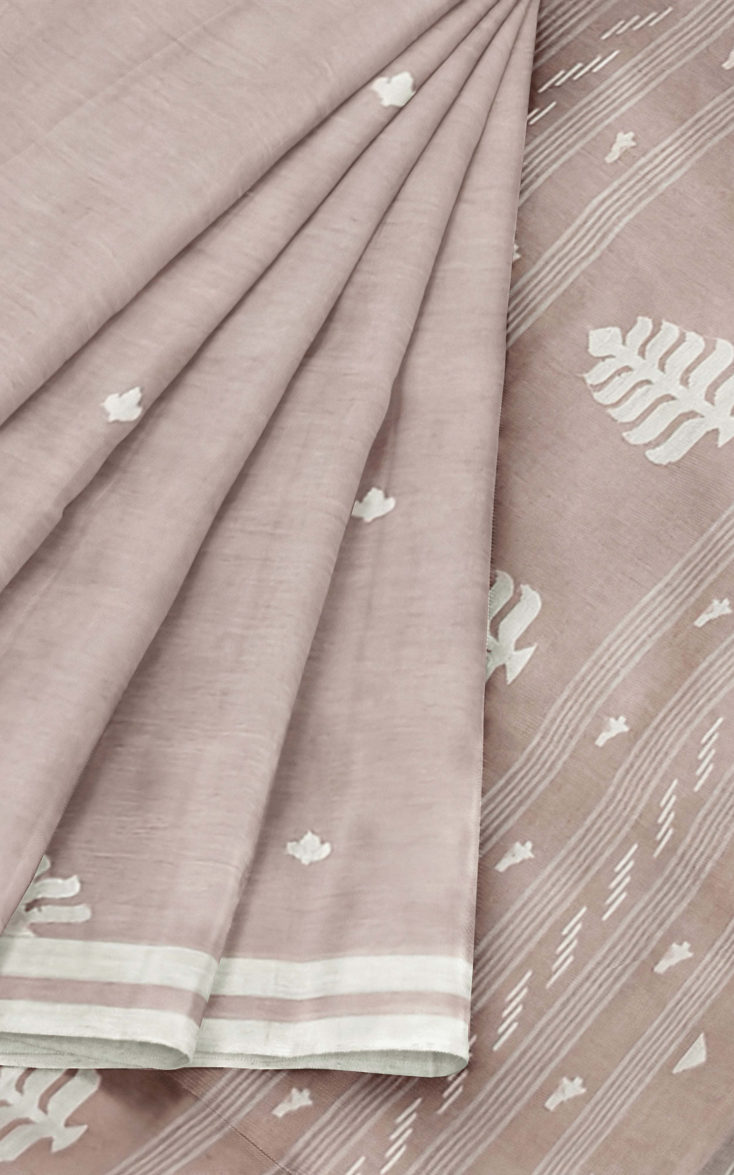 Divasutra Peach Brown and White Cotton Saree