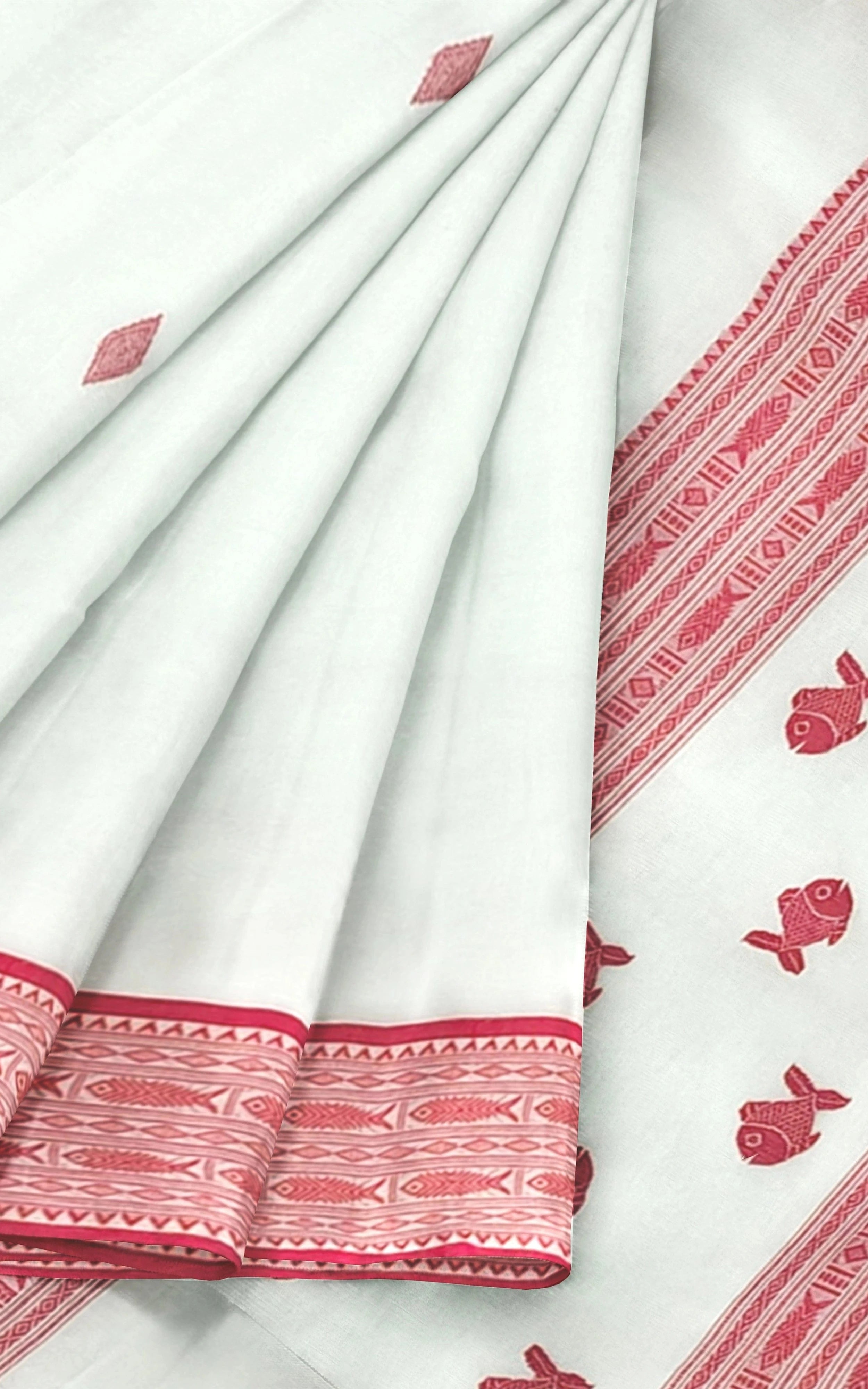 Divasutra White and Red Cotton Handwoven Jacquard Saree